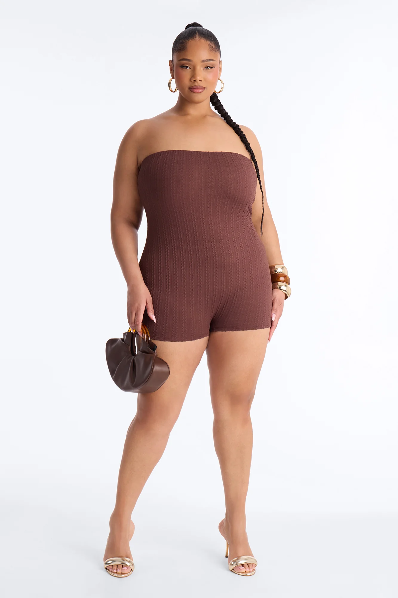 Marissa Cable Knit Micro Romper - Chocolate - Image 5