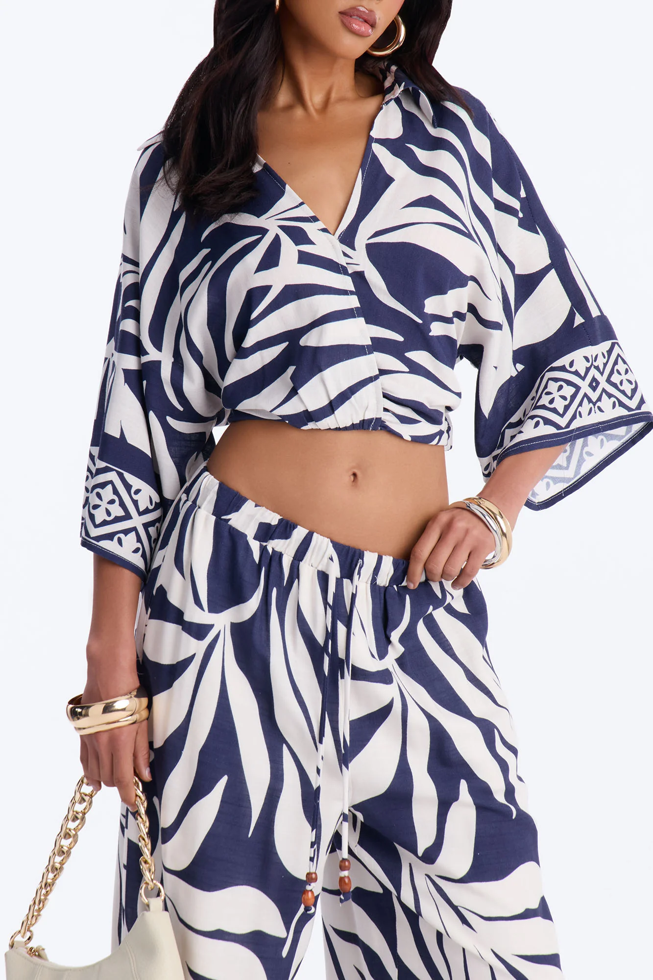 Marissa Linen Floral Pant Set - Navy/combo - Image 3