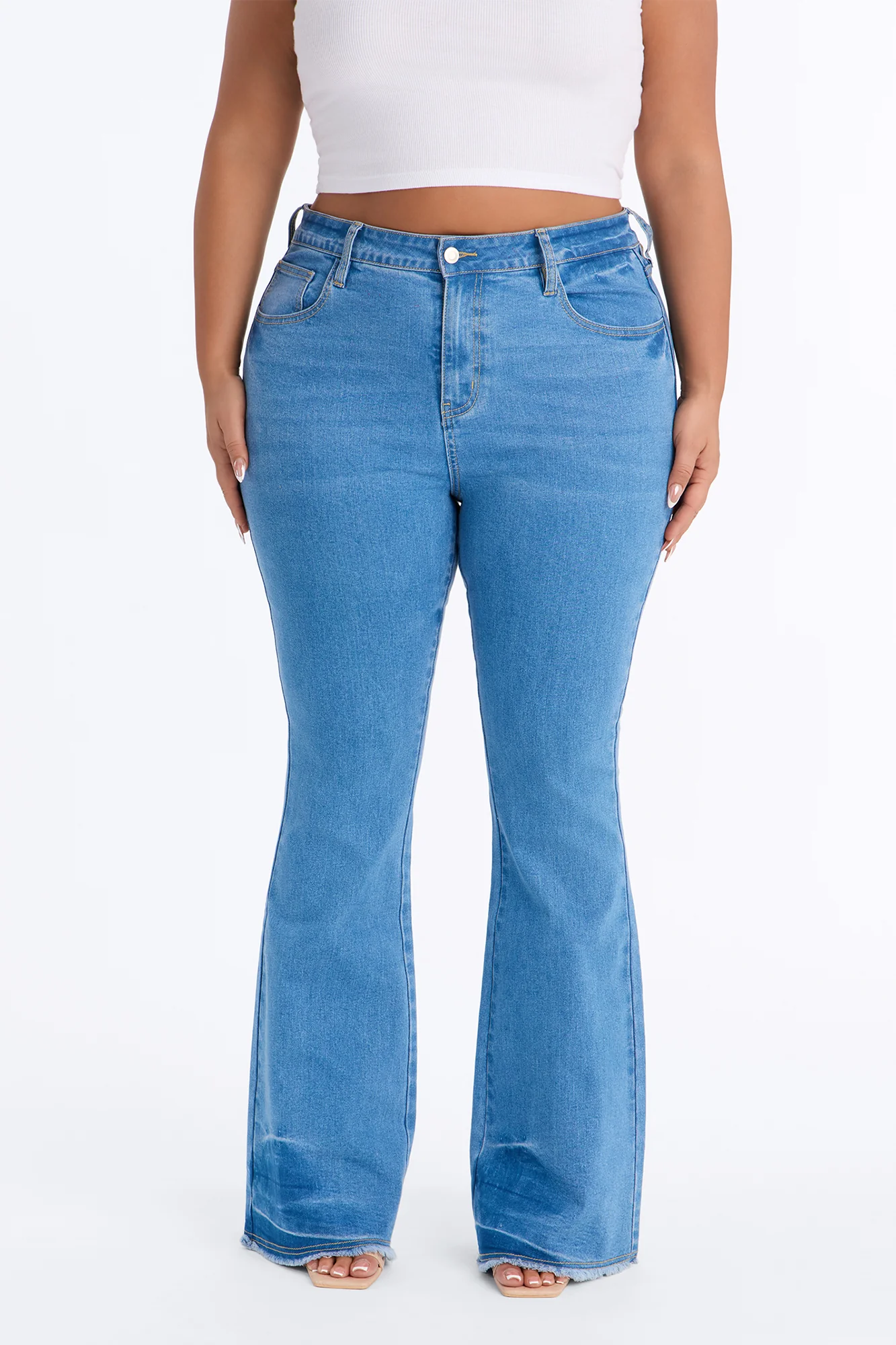 Marlow High Rise Stretch Flare Jeans - Medium Wash - Image 2