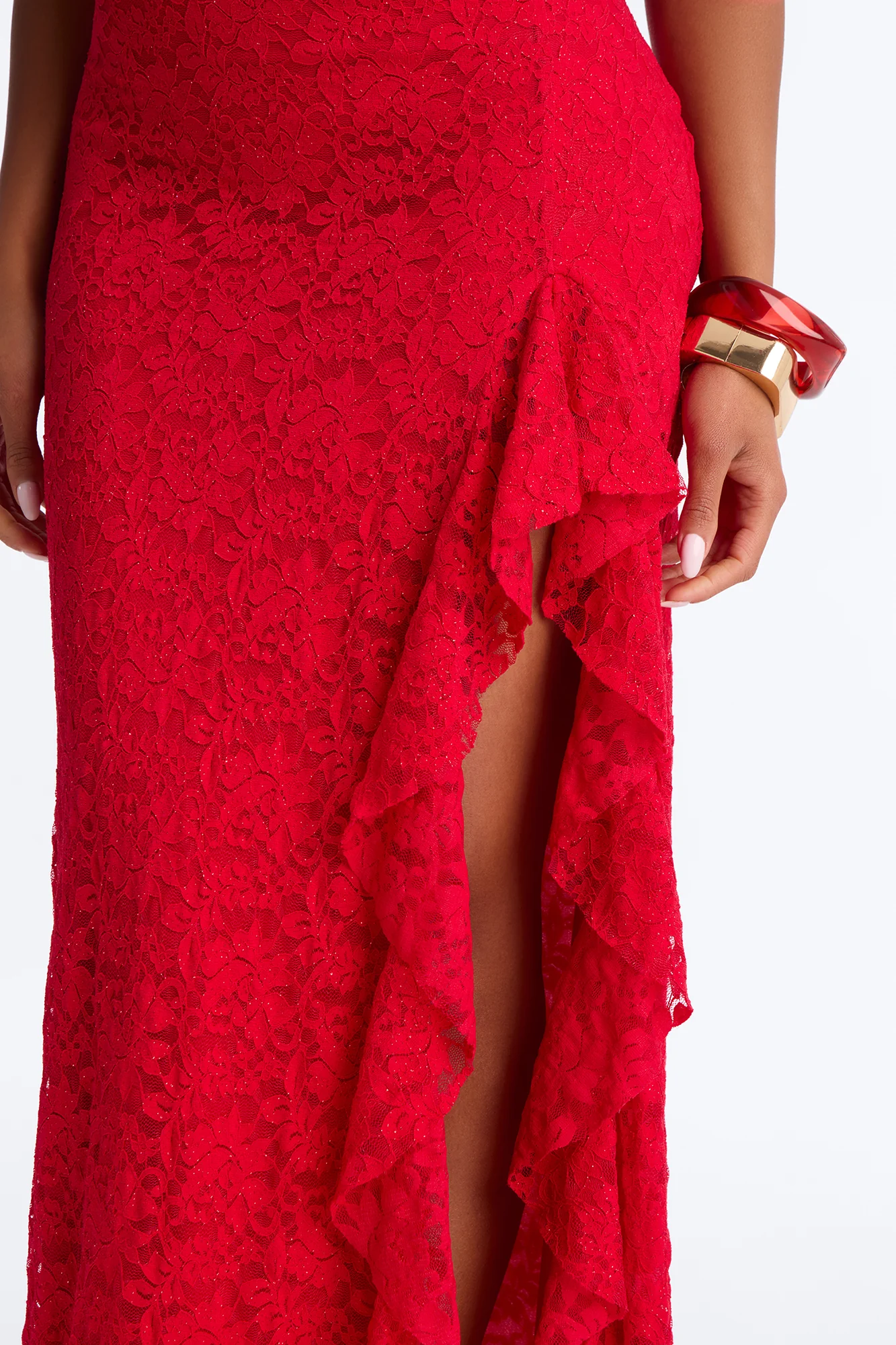 Marlowe Glitter Lace Maxi Dress - Red - Image 3