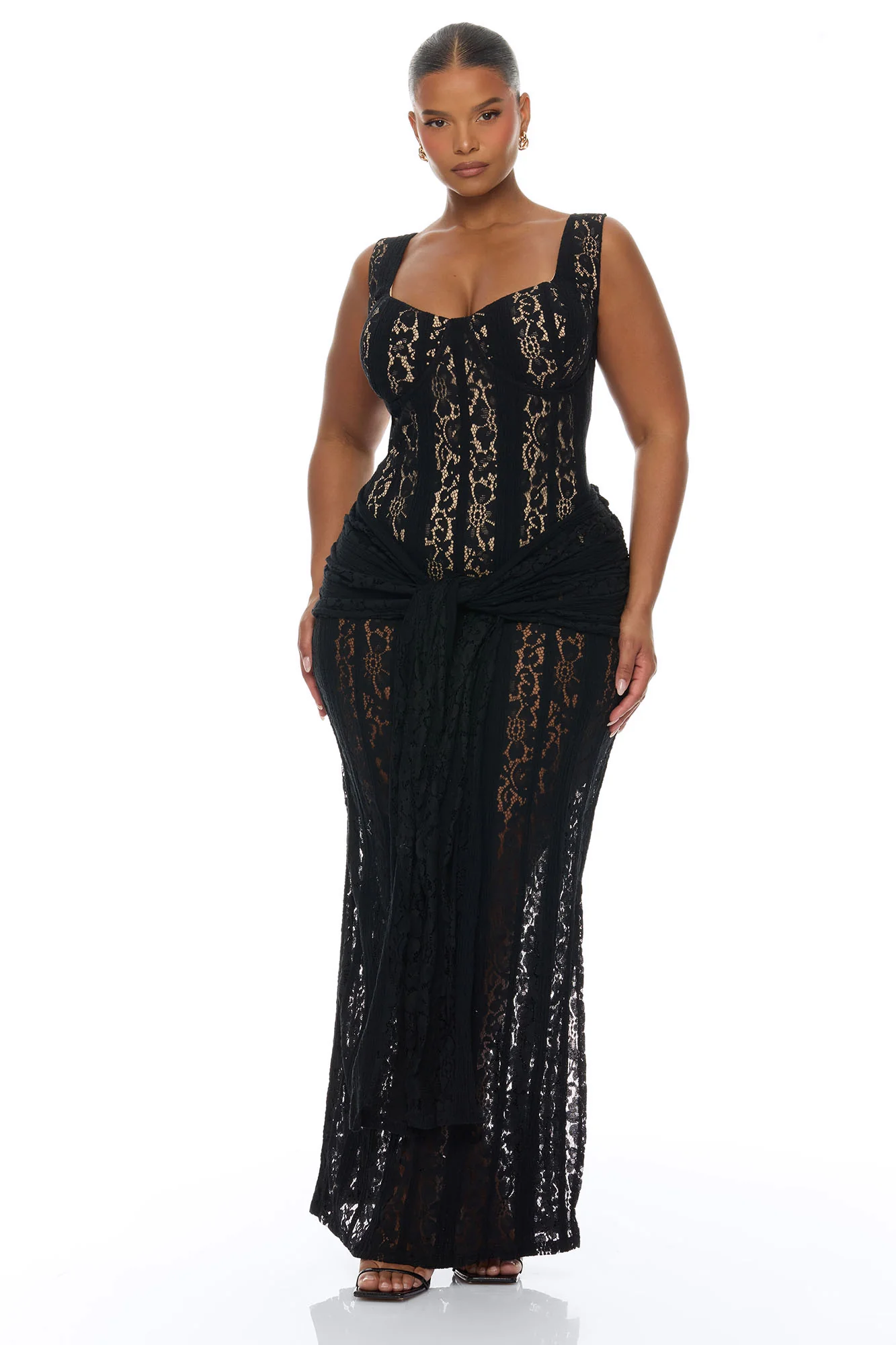 Martina Draped Lace Maxi Dress - Black - Image 5