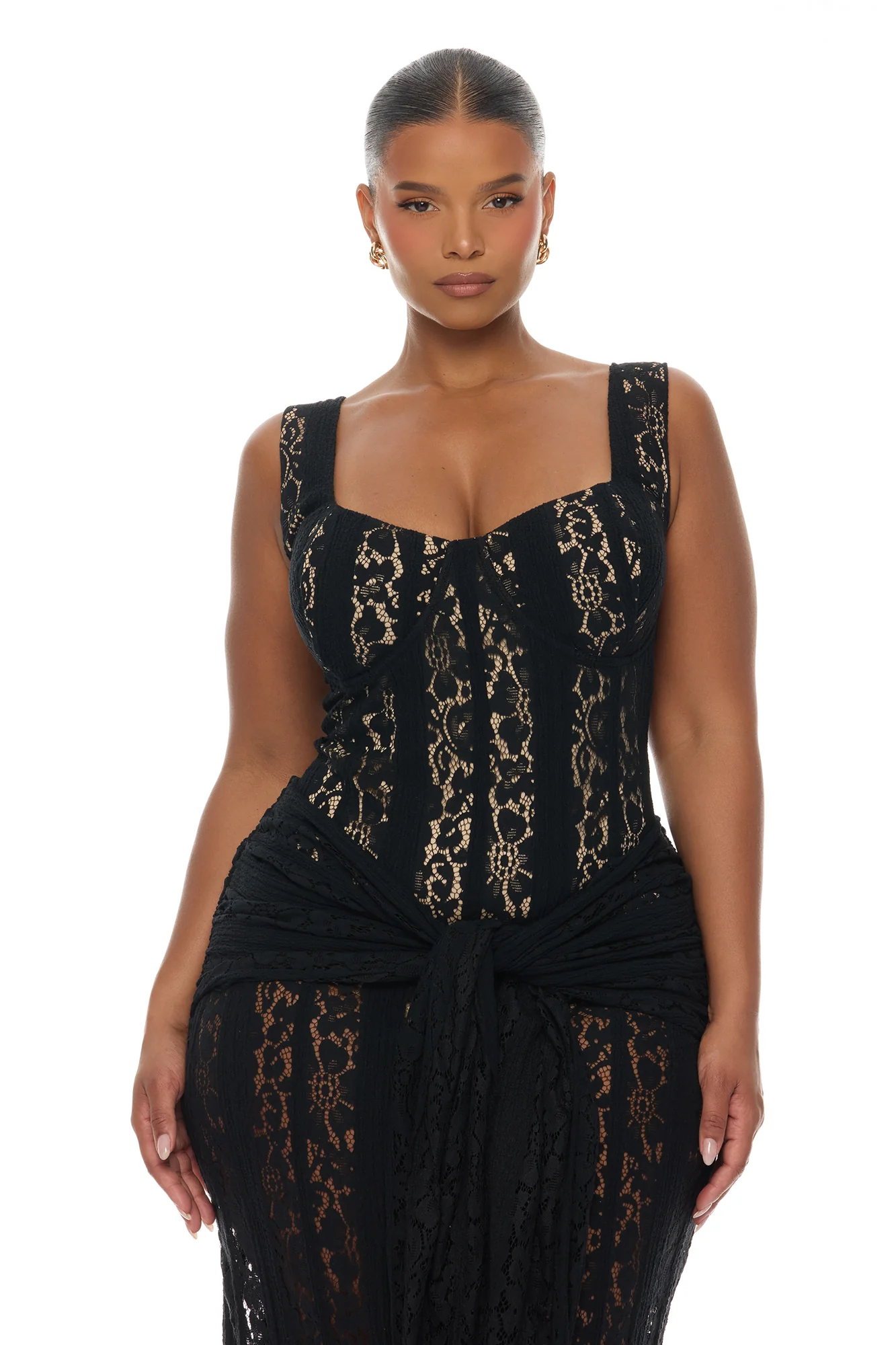 Martina Draped Lace Maxi Dress - Black - Image 6