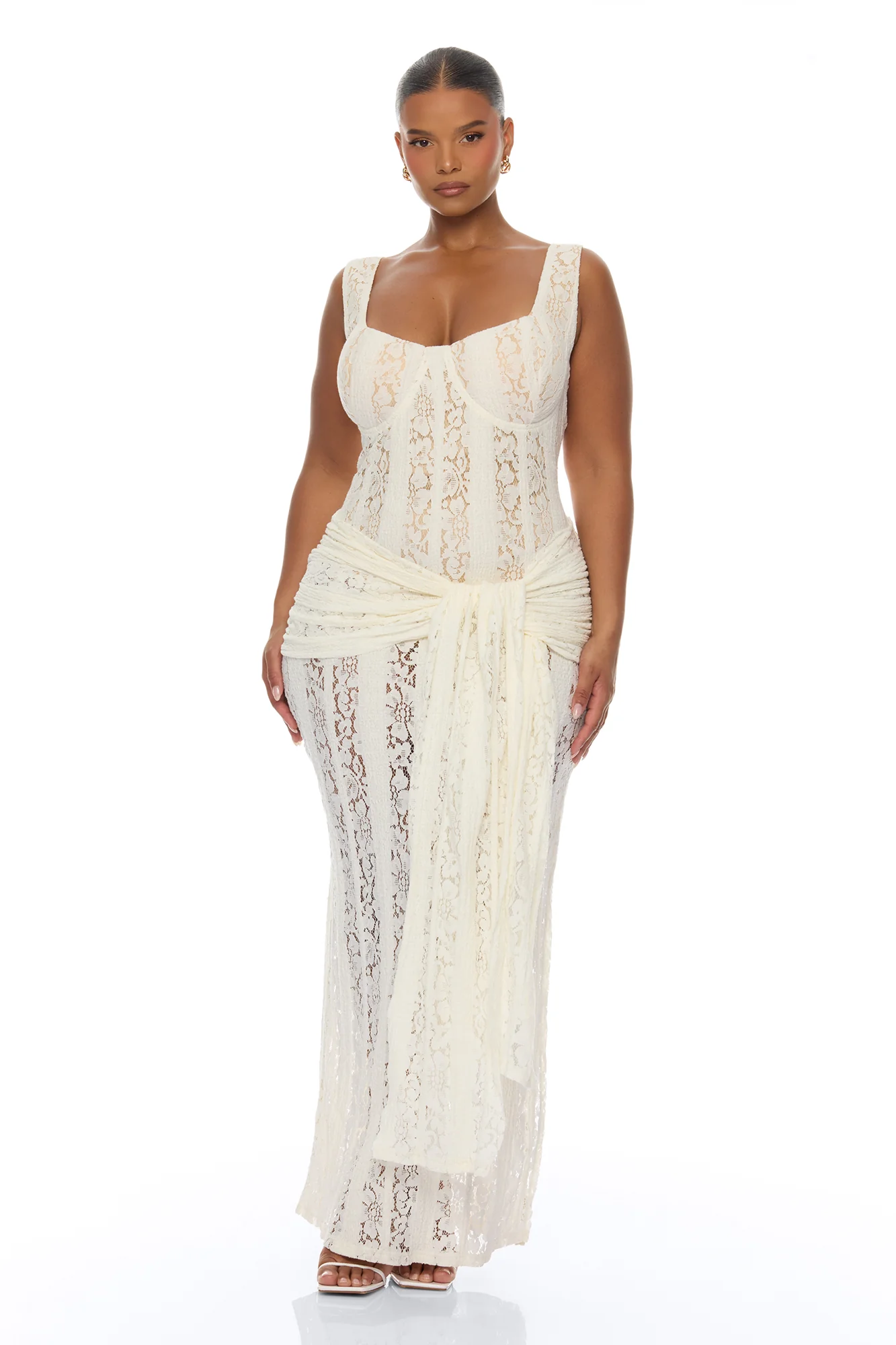 Martina Draped Lace Maxi Dress - Ivory - Image 5
