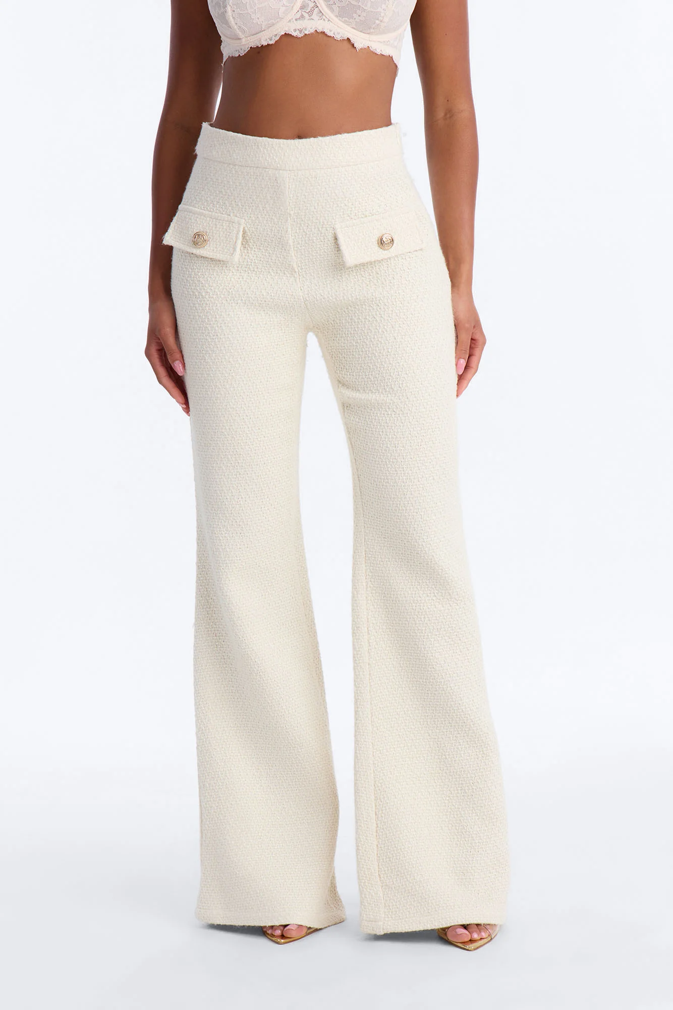Mary Jane Wide Leg Tweed Pants - Ivory - Image 2