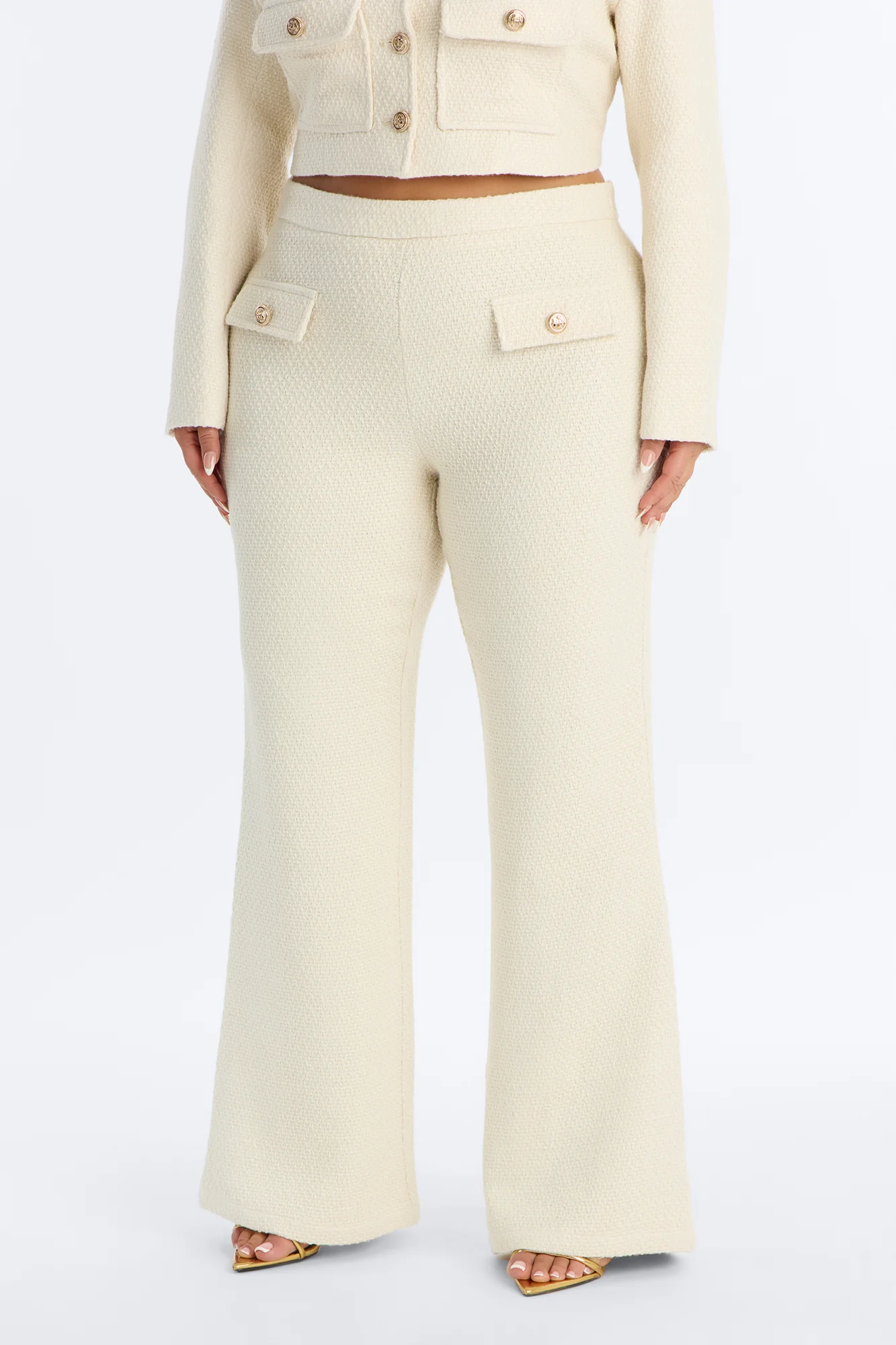 Mary Jane Wide Leg Tweed Pants - Ivory - Image 6
