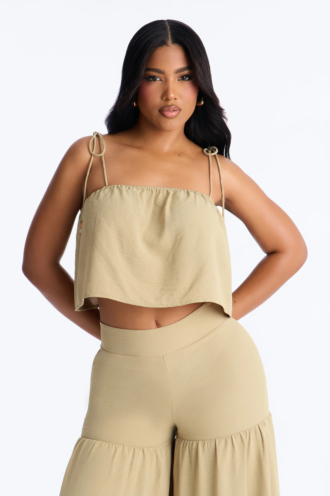Mary Spaghetti Strap Wide Leg Pant Set - Sage - Image 2