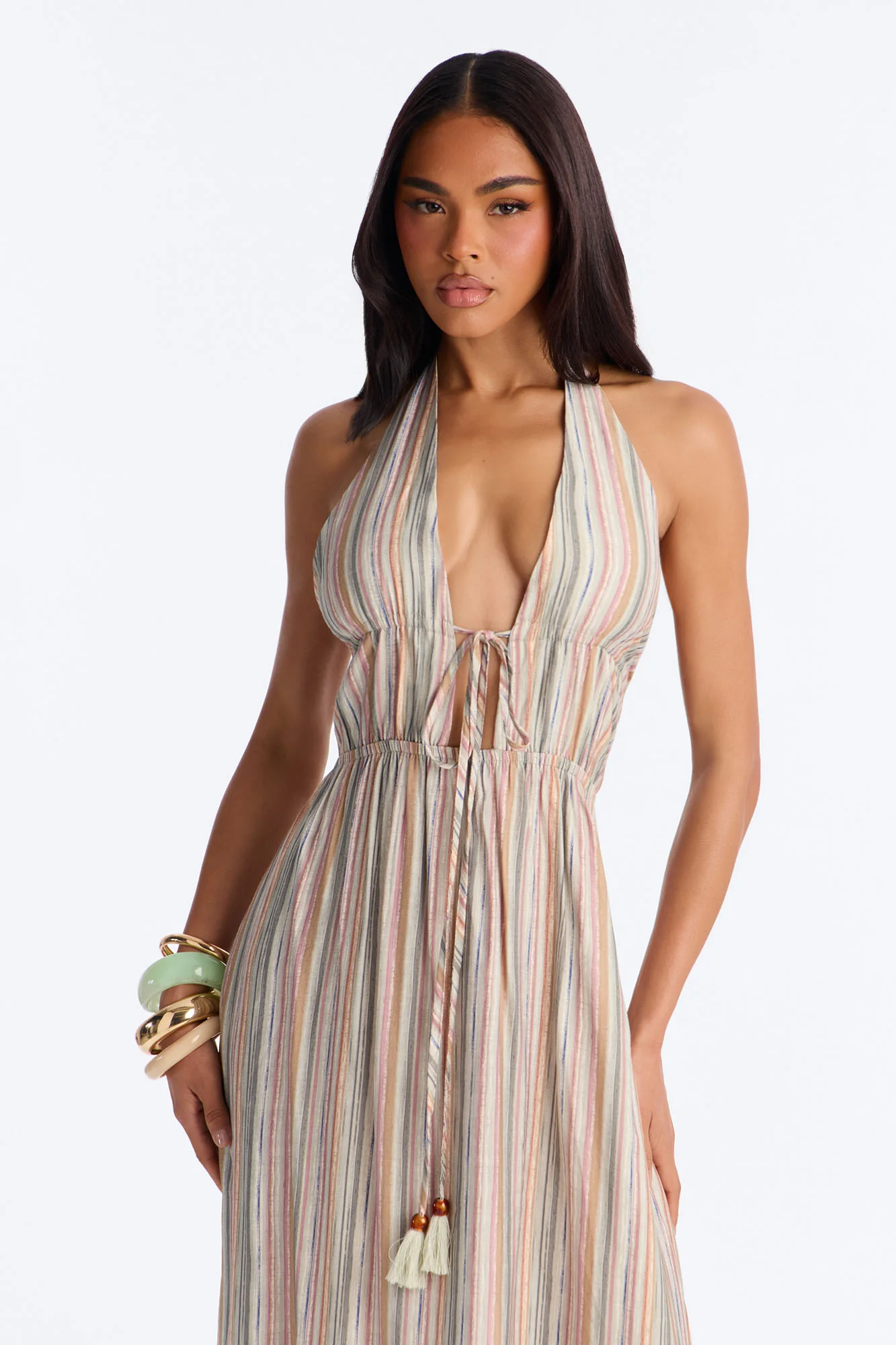 Masella Deep Neckline Maxi Dress - Sage/combo - Image 2