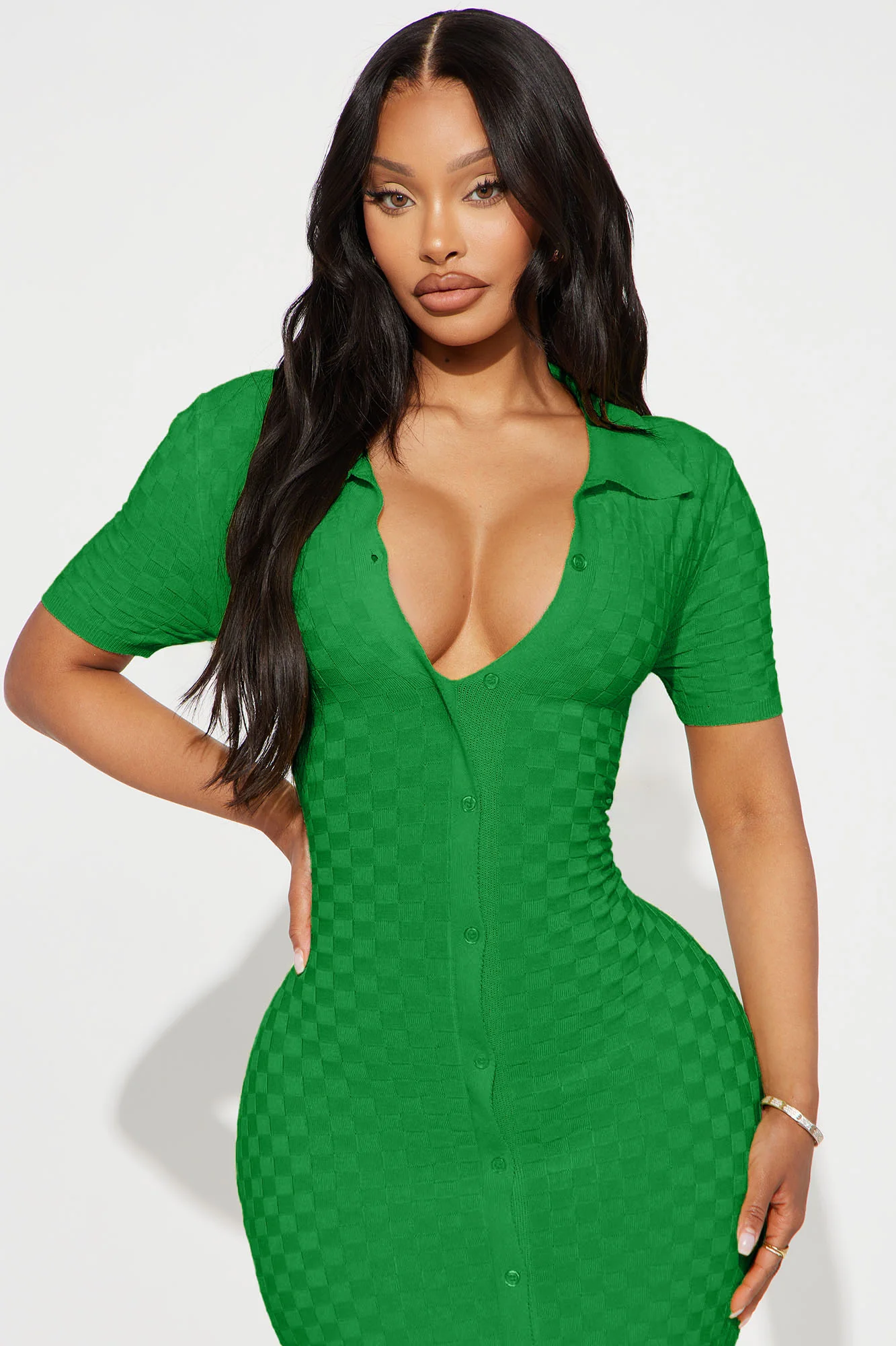 Match My Vibe Checkered Midi Dress - Kelly Green - Image 2