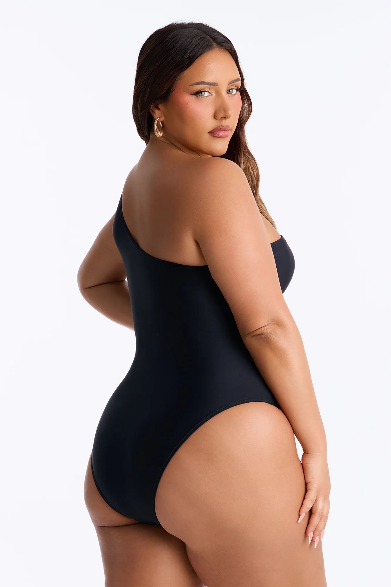 Maya One Shoulder 1 Piece Shimmer Swimsuit - Black - Image 6