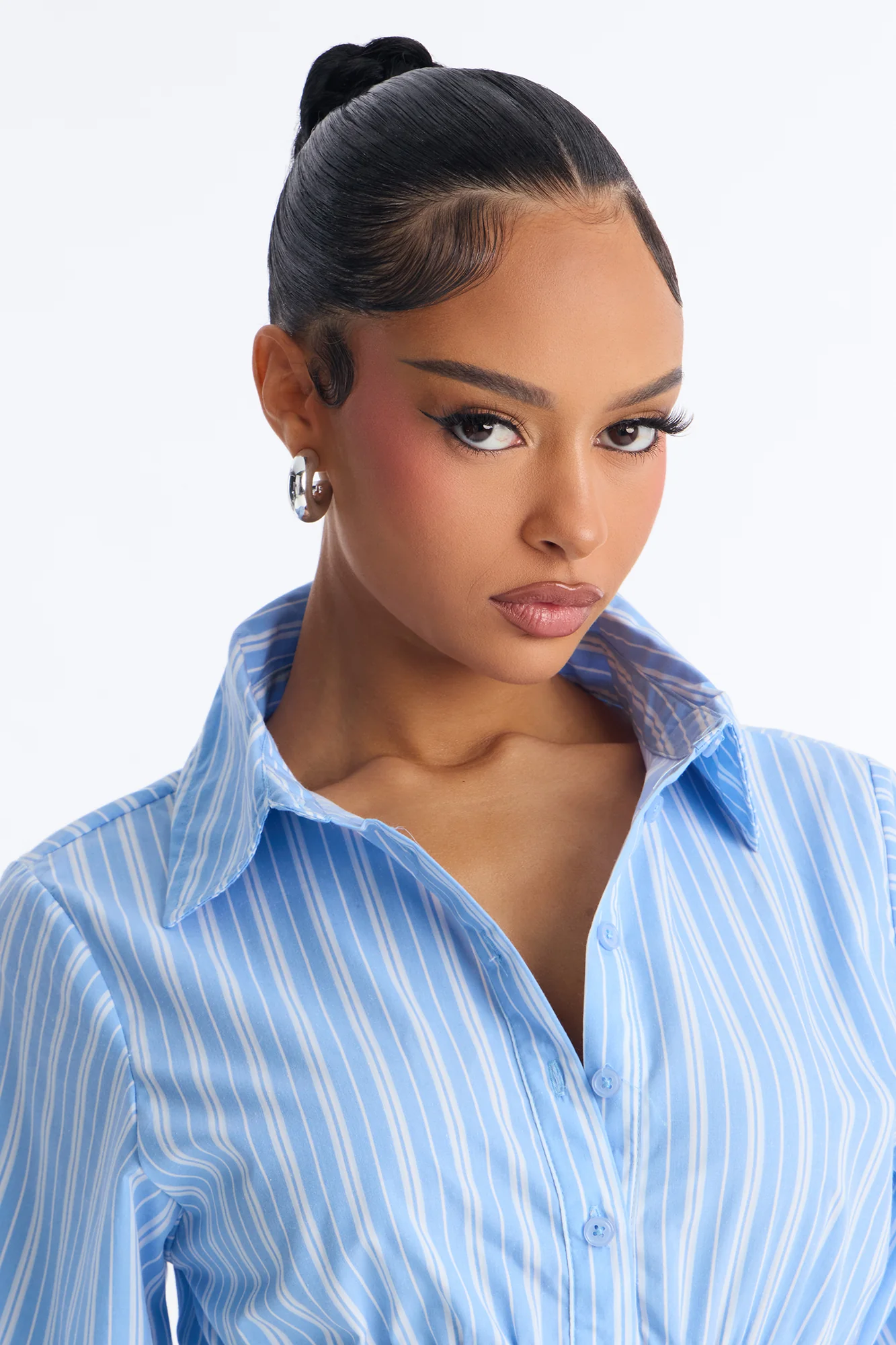 Mckenna Smocked Pinstripe Poplin Shirt - Blue/combo - Image 3