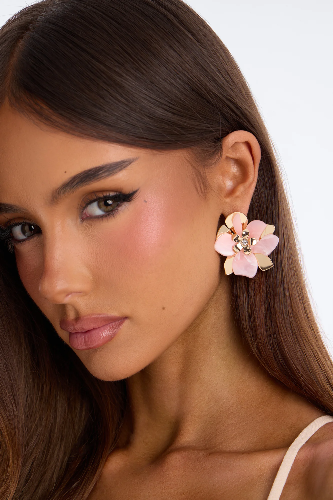 Meadow Muse Floral Stud Earrings - Gold/Pink