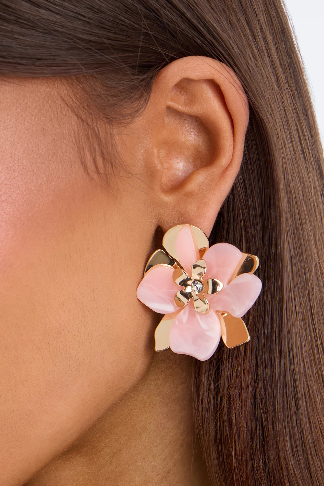 Meadow Muse Floral Stud Earrings - Gold/Pink - Image 2