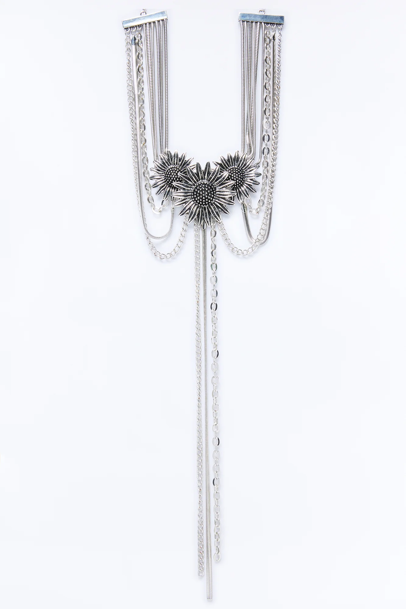 Meadow Sunflower Lariat Layered Neckalce - Silver - Image 3