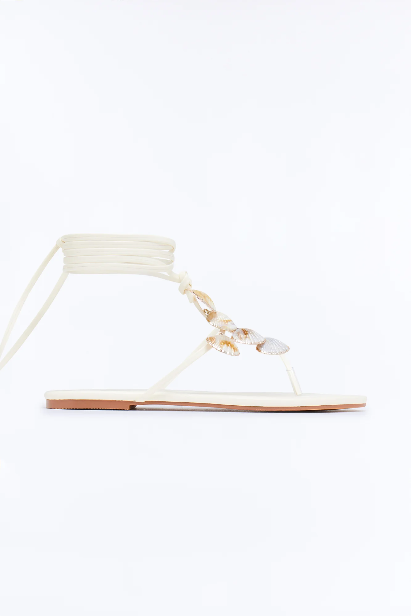 Mediterranean Seashell Wrap Up Sandals - Cream - Image 2