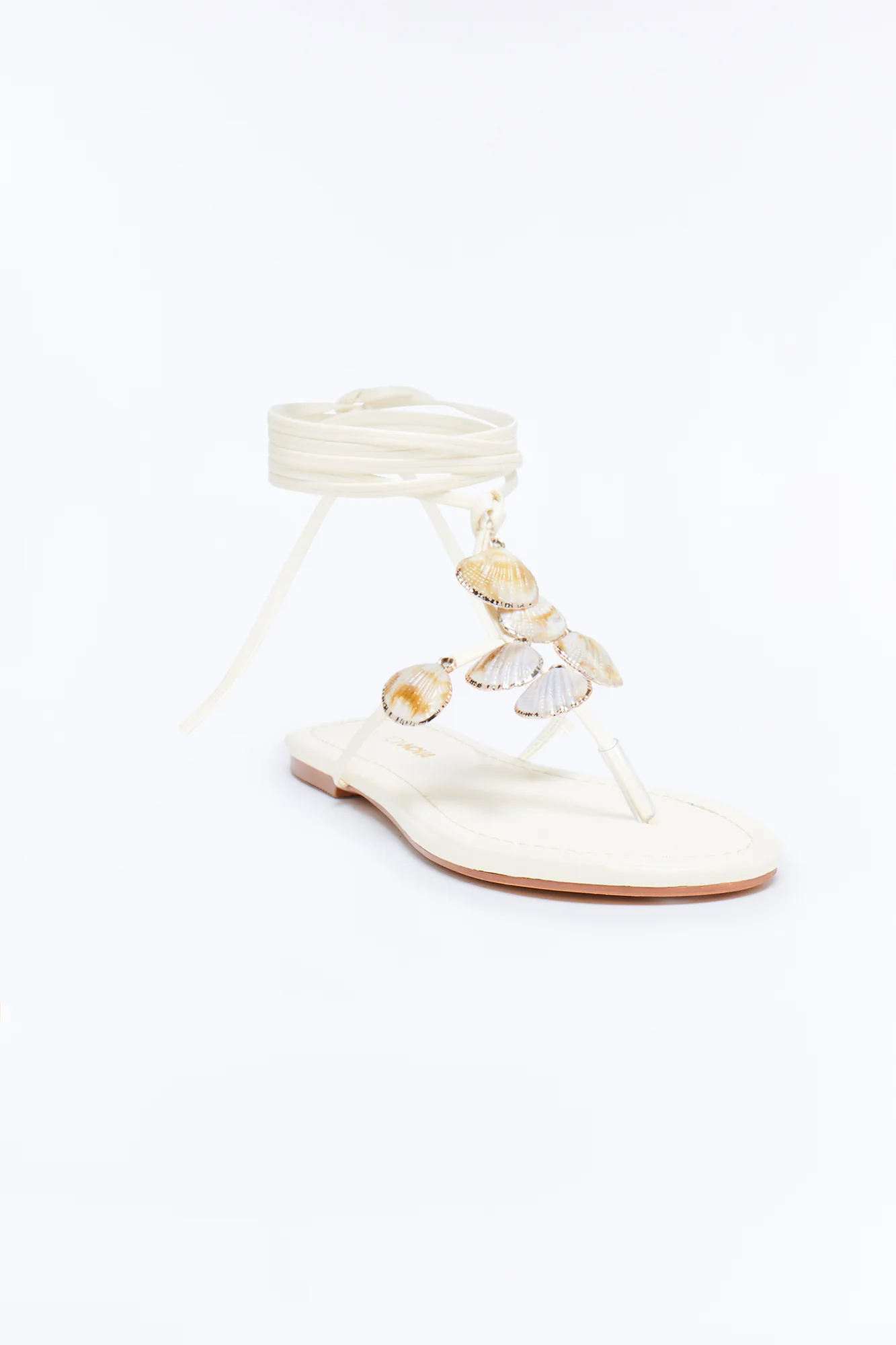 Mediterranean Seashell Wrap Up Sandals - Cream - Image 3