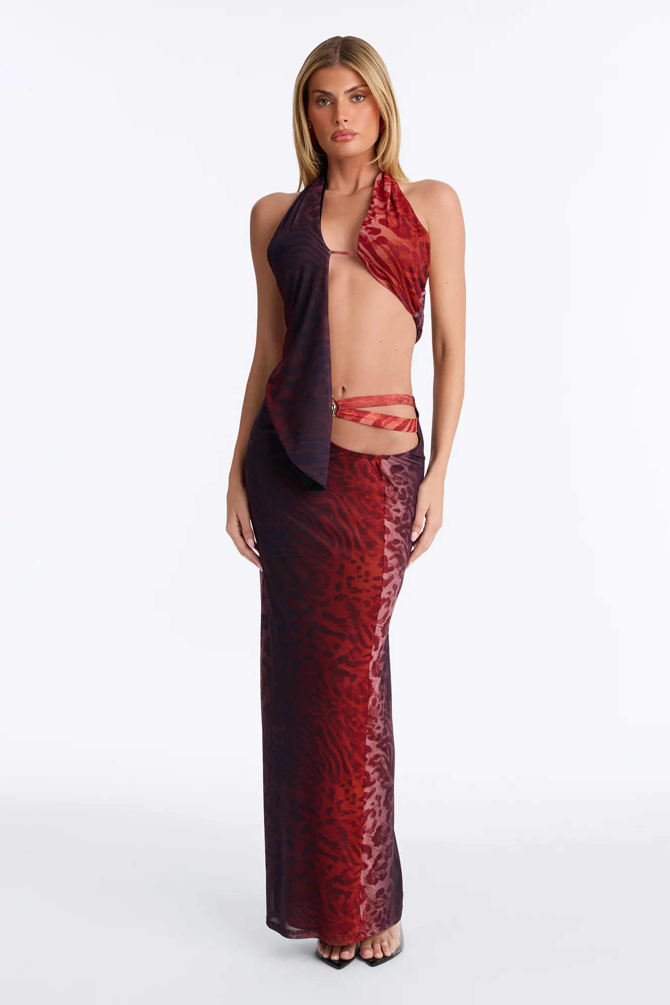 Meet You In Turks Mesh Maxi Dress - Red/combo