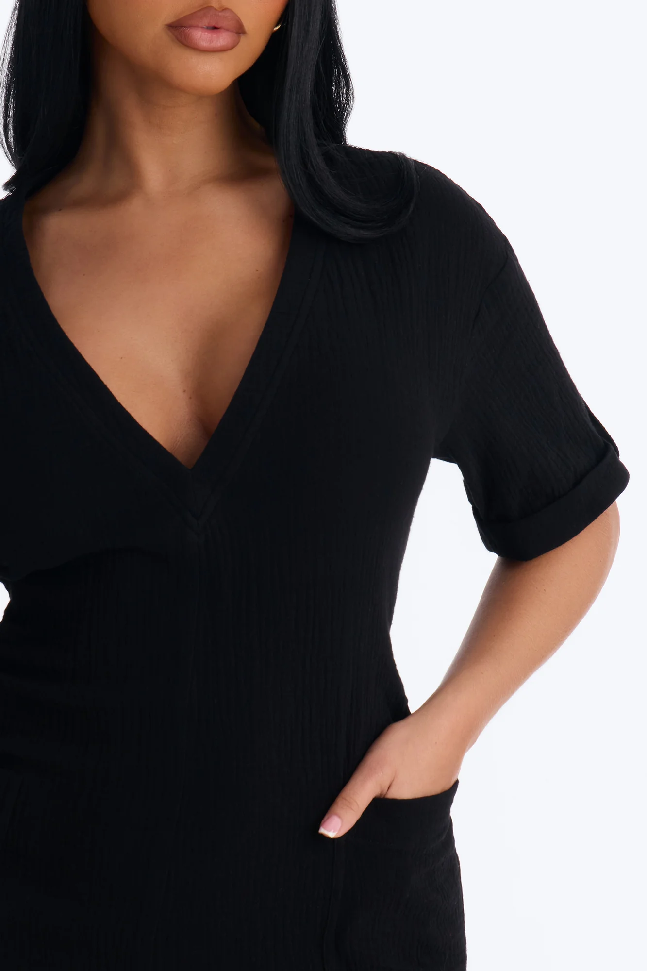 Meg Casual Gauze Romper - Black - Image 3