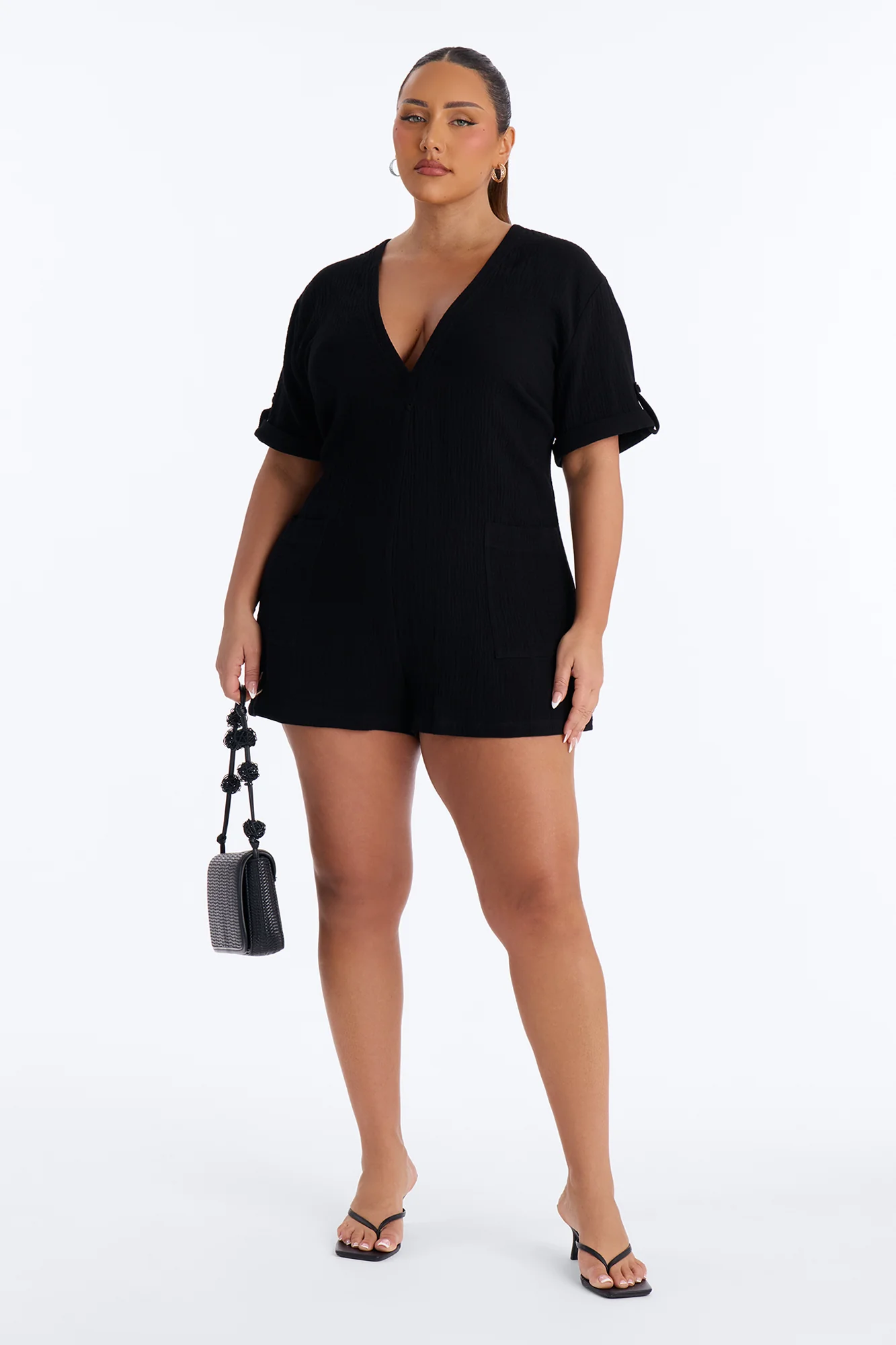 Meg Casual Gauze Romper - Black - Image 5