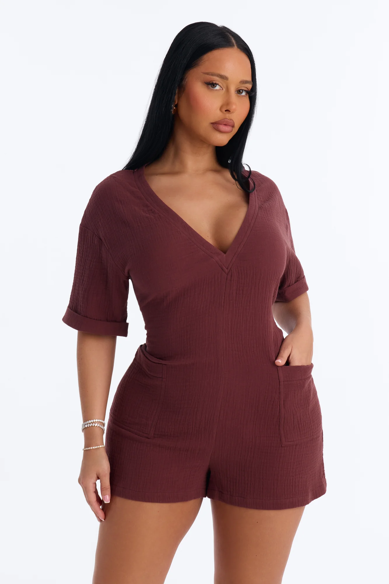 Meg Casual Gauze Romper - Chocolate
