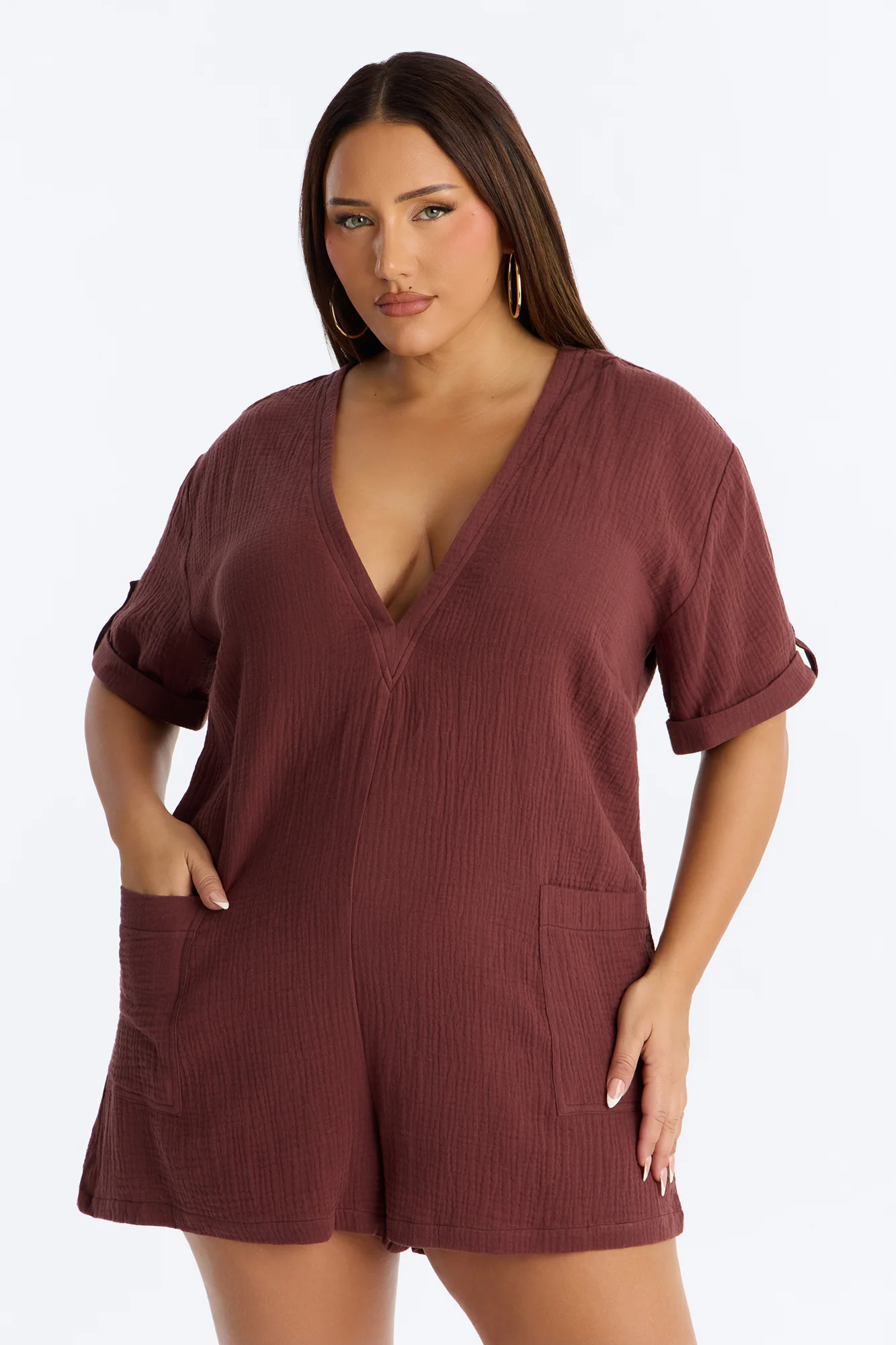 Meg Casual Gauze Romper - Chocolate - Image 6