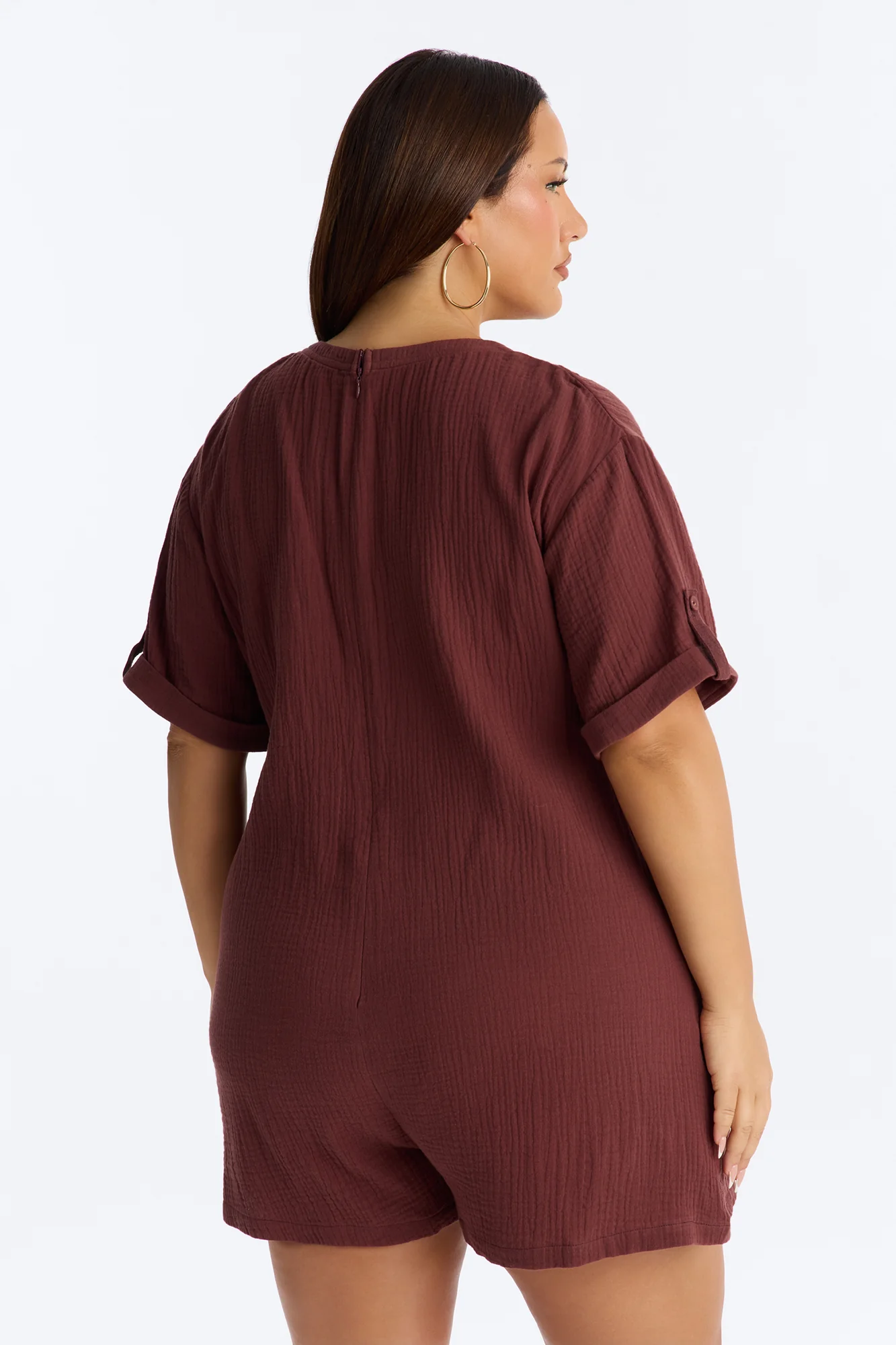 Meg Casual Gauze Romper - Chocolate - Image 8