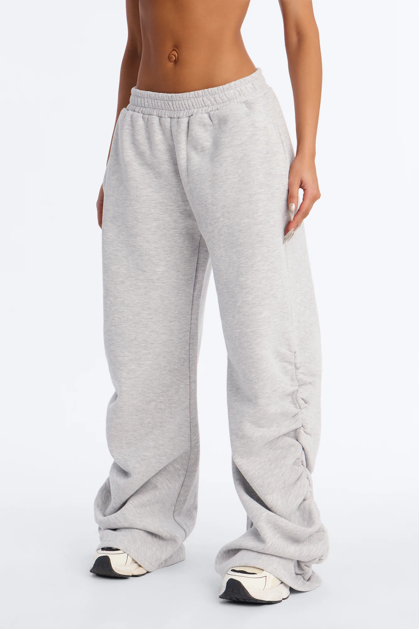 Meghan Ruched Leg Fleece Lounge Pant - Heather Grey - Image 2