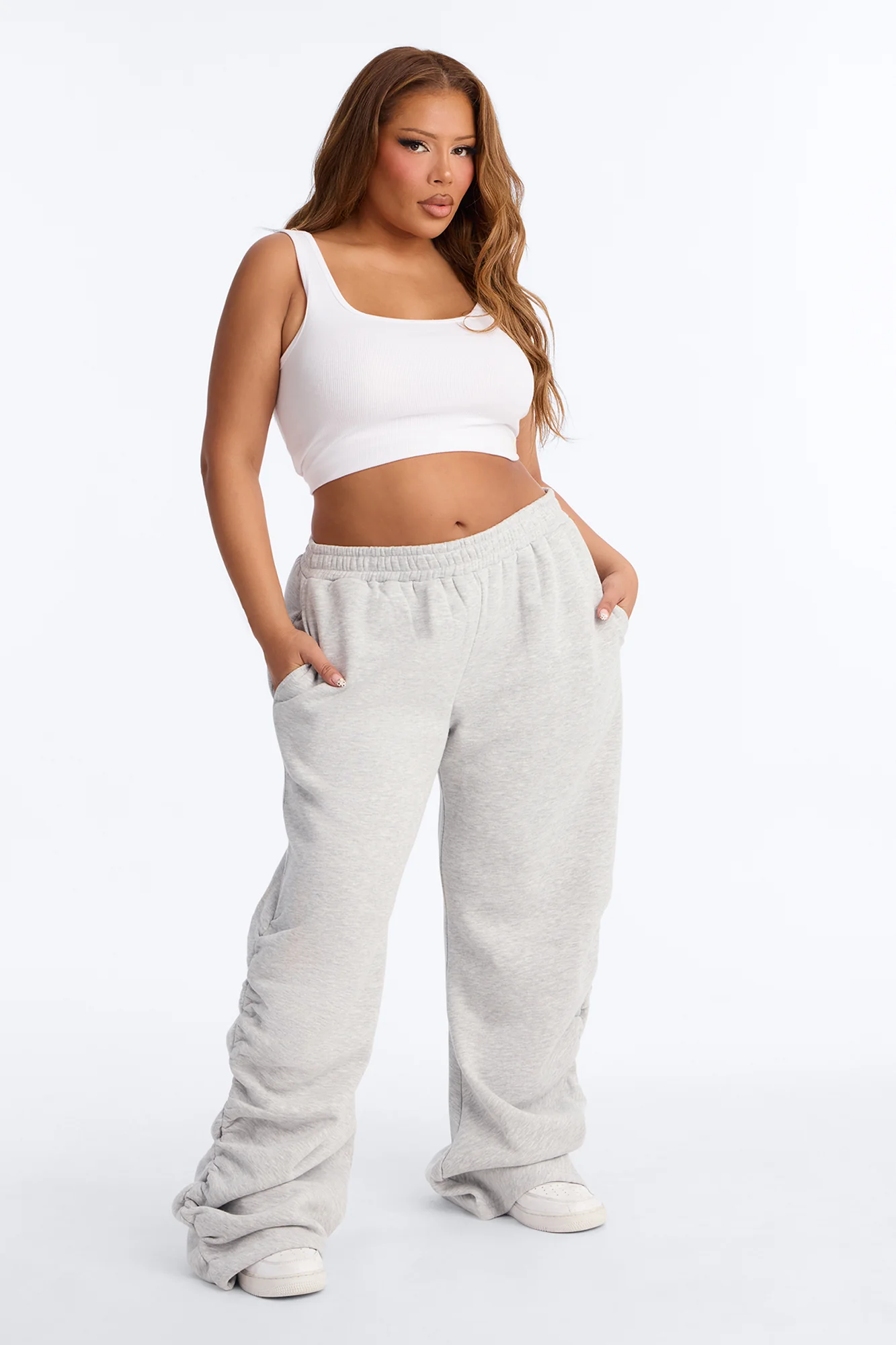 Meghan Ruched Leg Fleece Lounge Pant - Heather Grey - Image 5