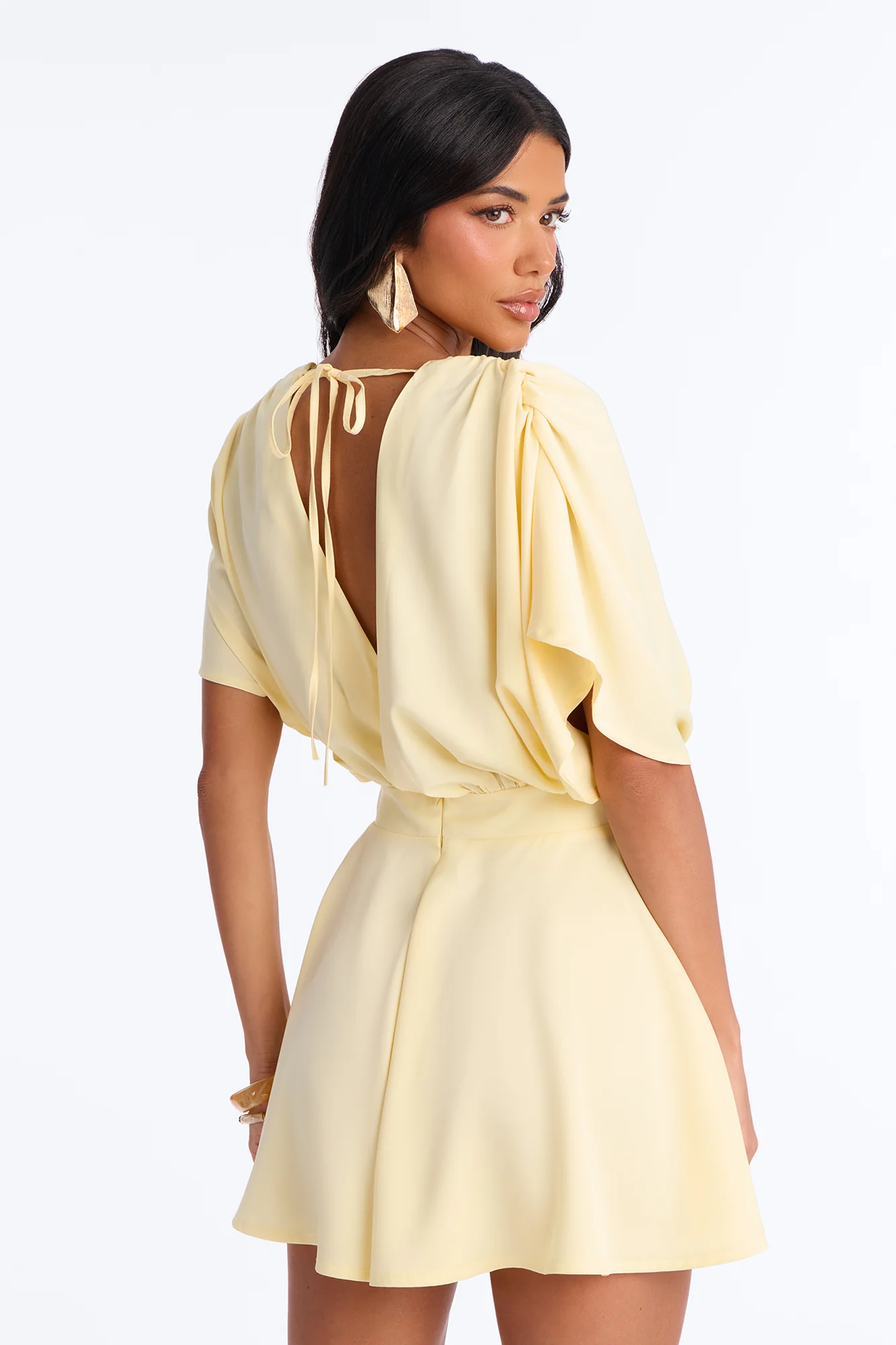 Mekenzy Satin Plunge Romper - Yellow - Image 4