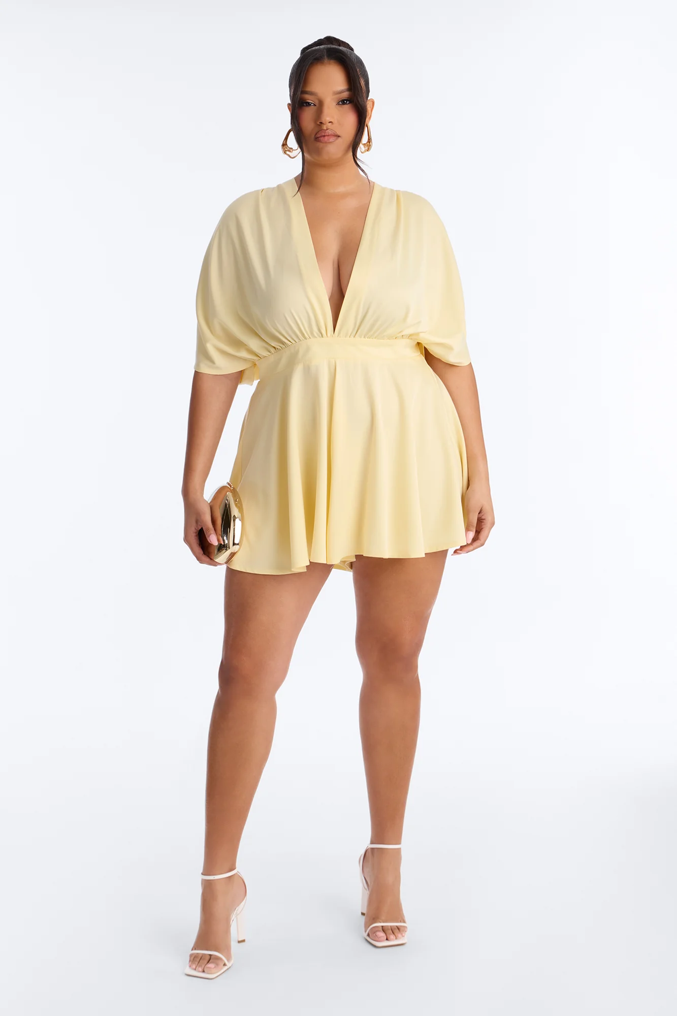 Mekenzy Satin Plunge Romper - Yellow - Image 5