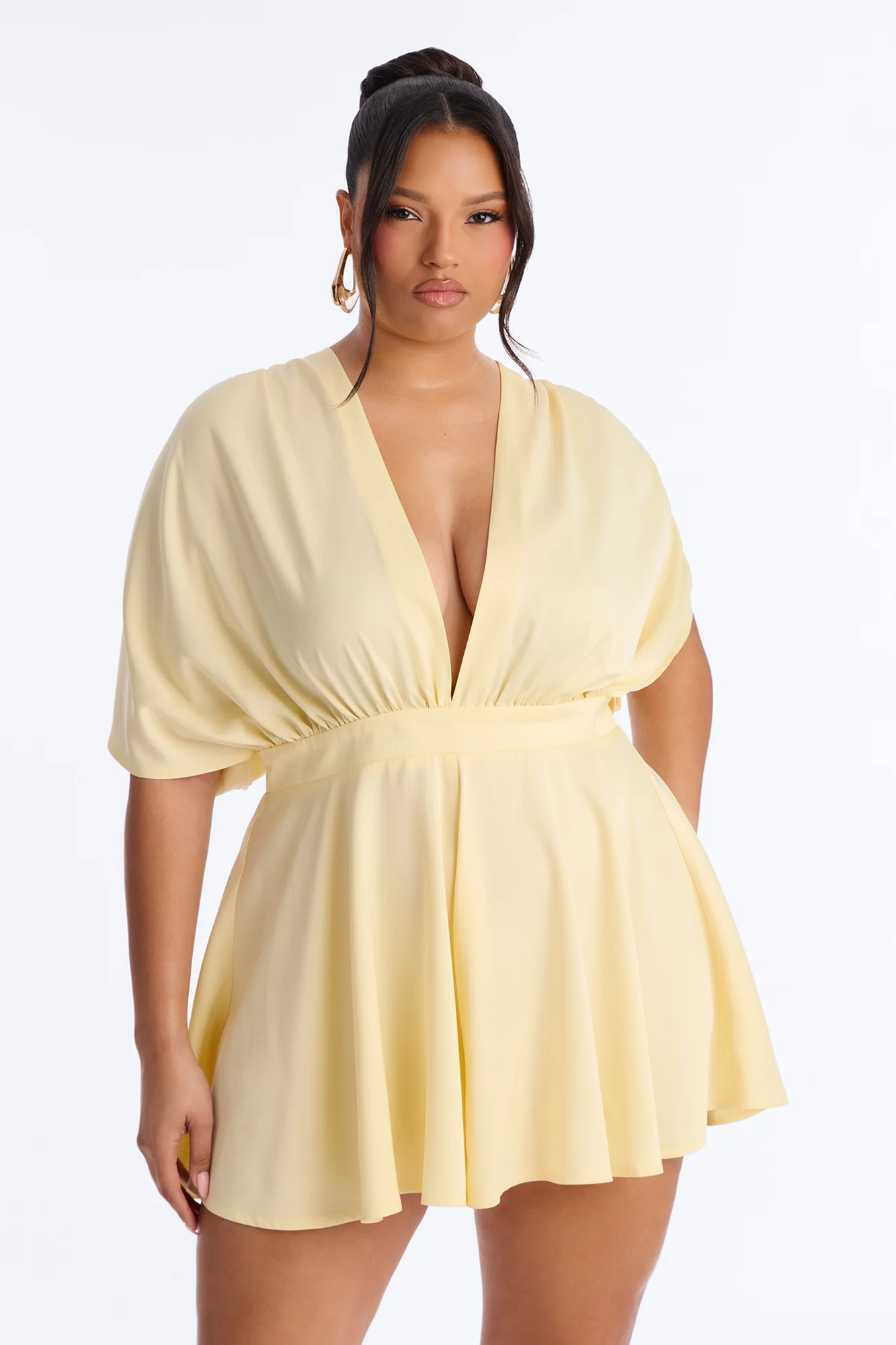 Mekenzy Satin Plunge Romper - Yellow - Image 6