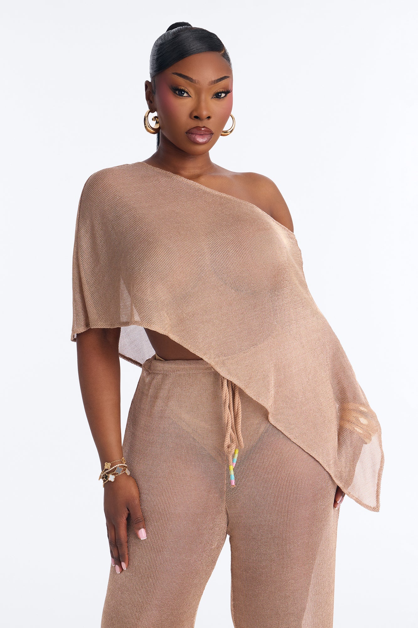 Melanie Metallic Knit 3 Piece Pant Set - Gold - Image 6