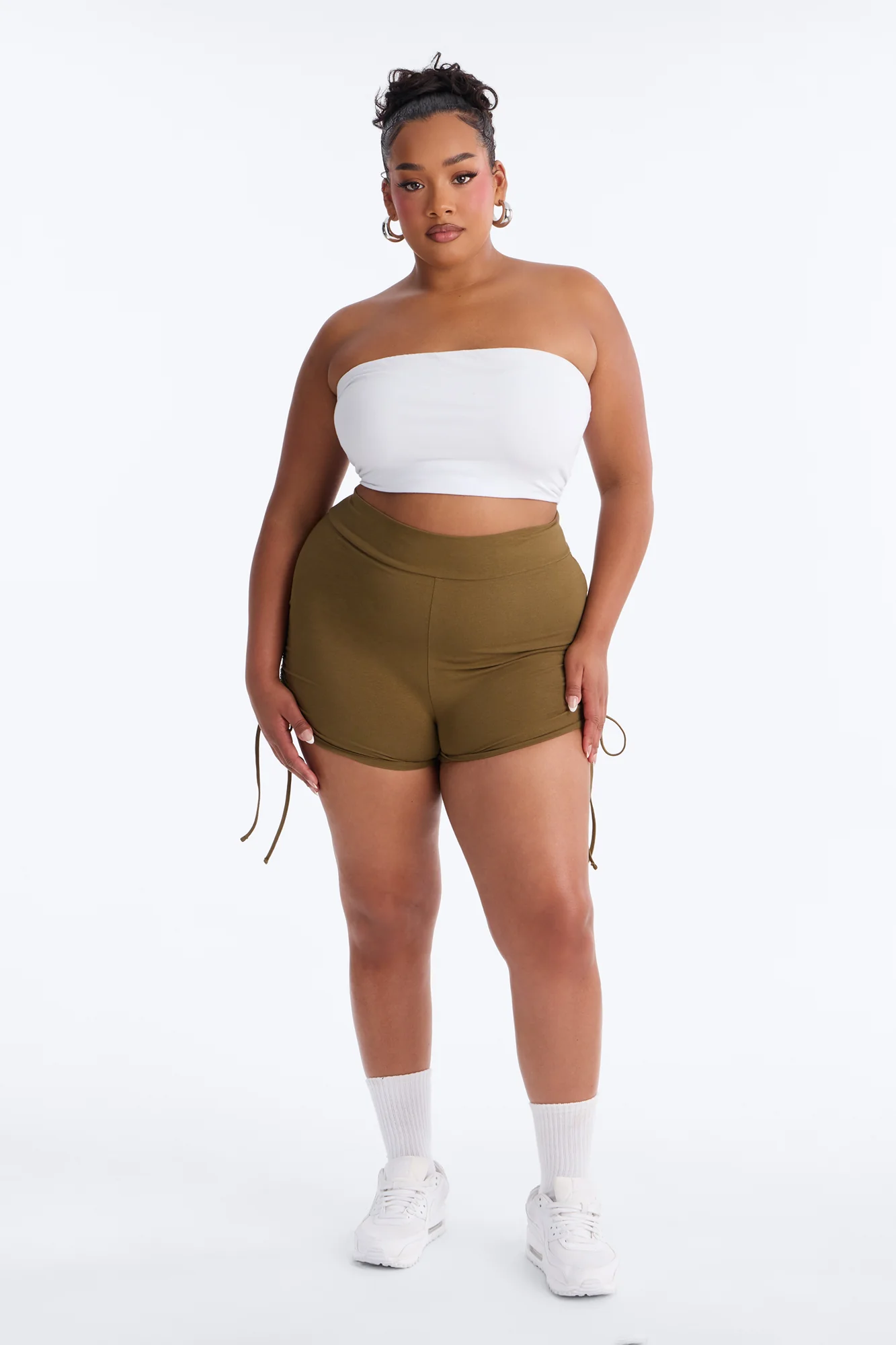 Melanie Ruched Biker Shorts - Olive - Image 5