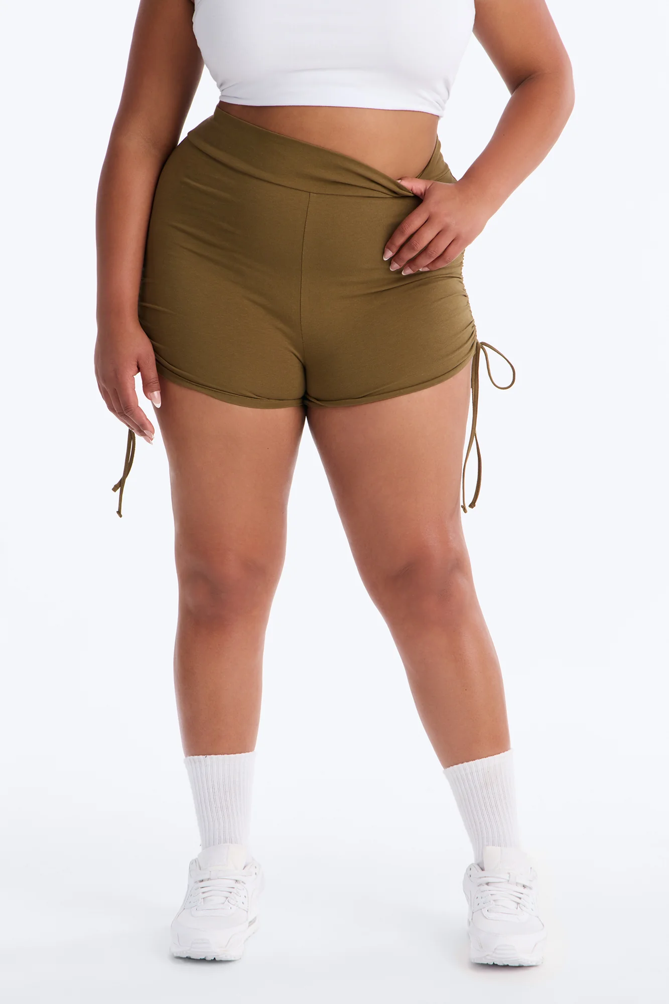 Melanie Ruched Biker Shorts - Olive - Image 6