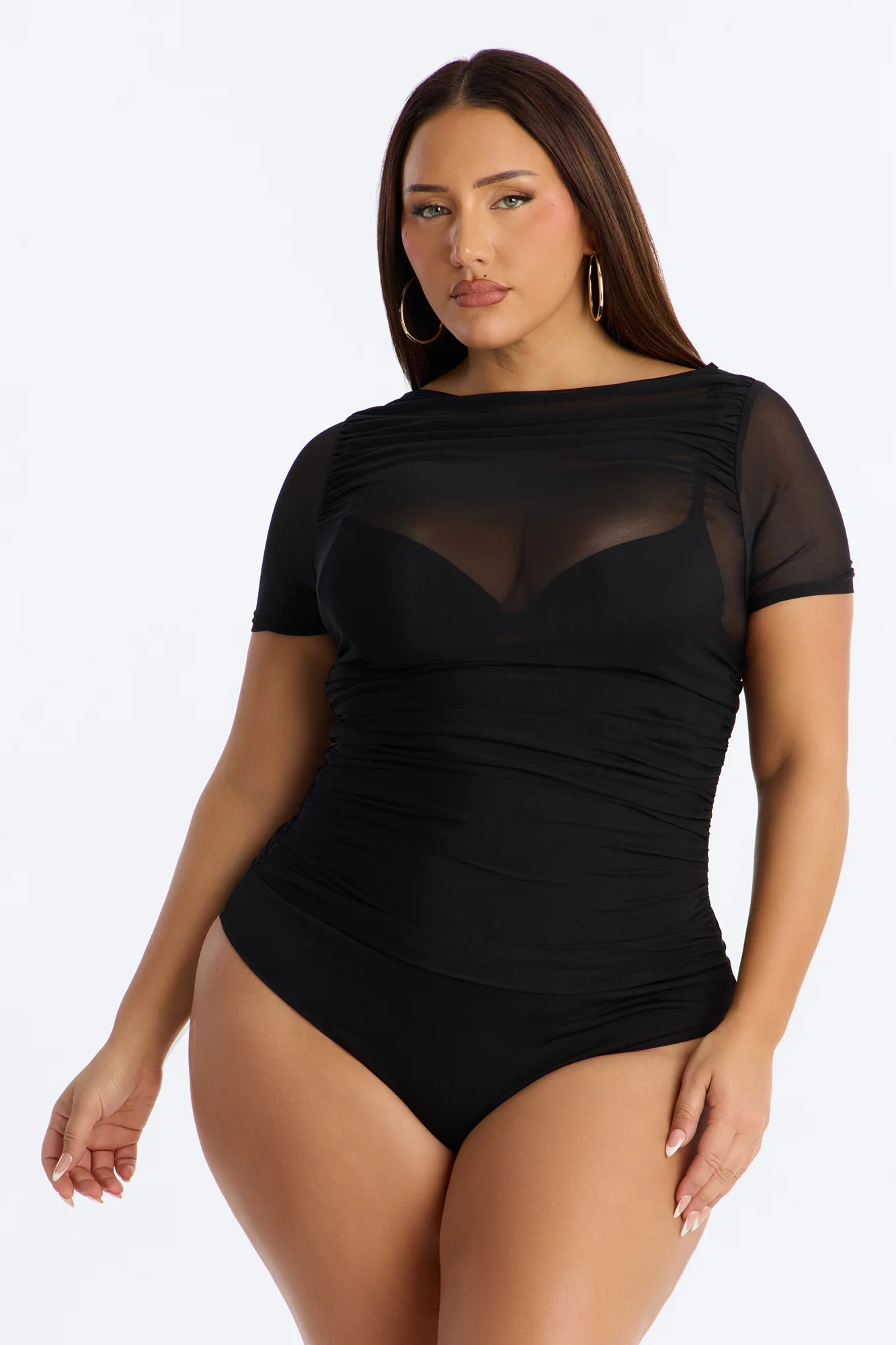 Melina Mesh Short Sleeve Bodysuit - Black - Image 3