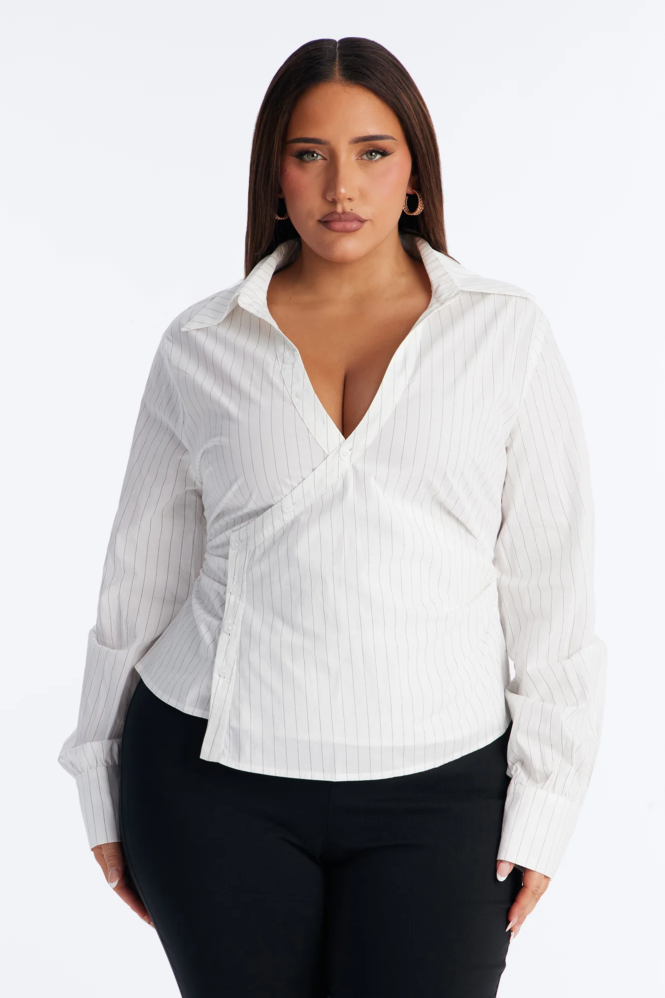 Melissa Asymmetrical Pinstripe Poplin Shirt - White/combo - Image 5