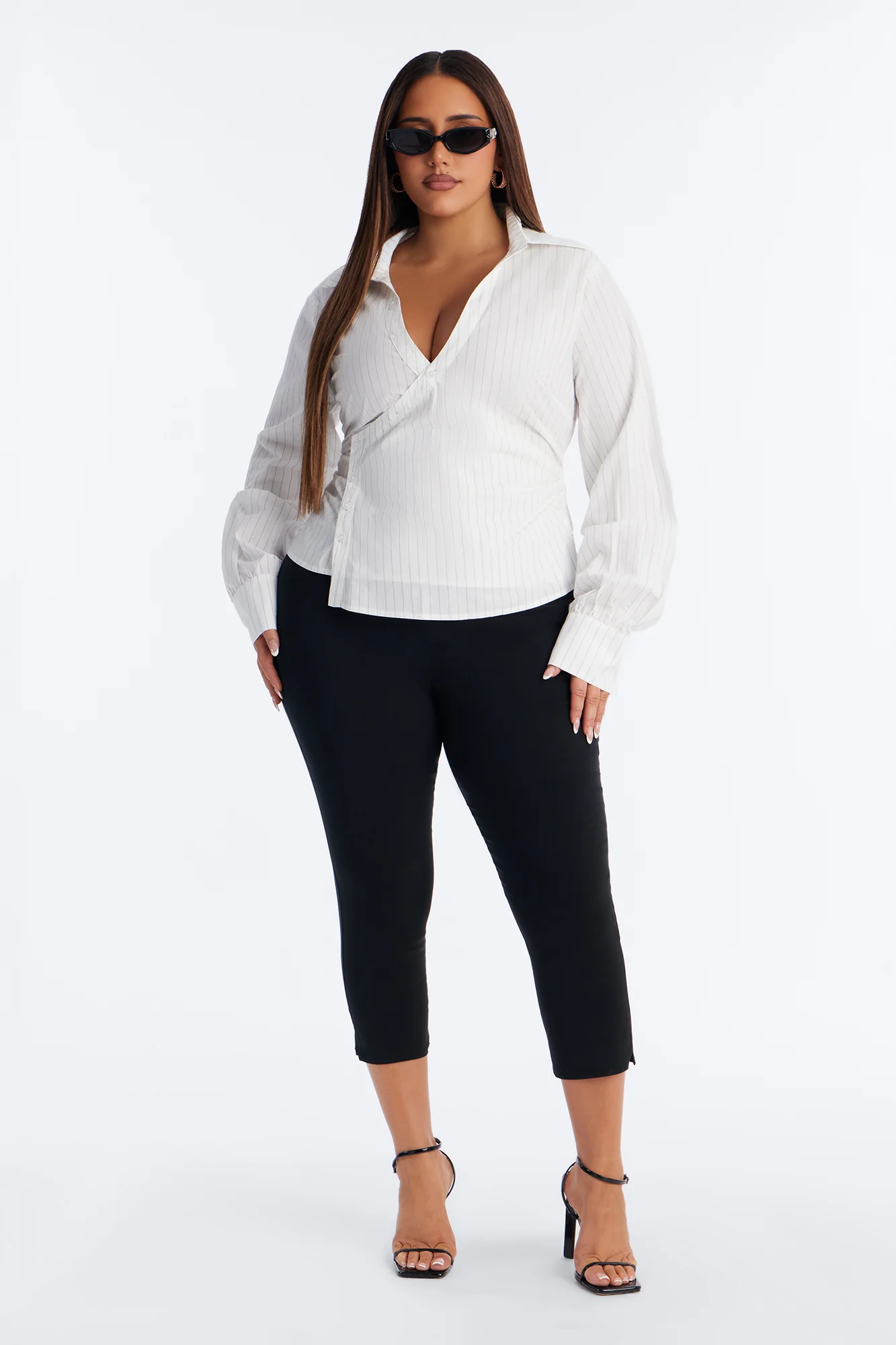 Melissa Asymmetrical Pinstripe Poplin Shirt - White/combo - Image 6