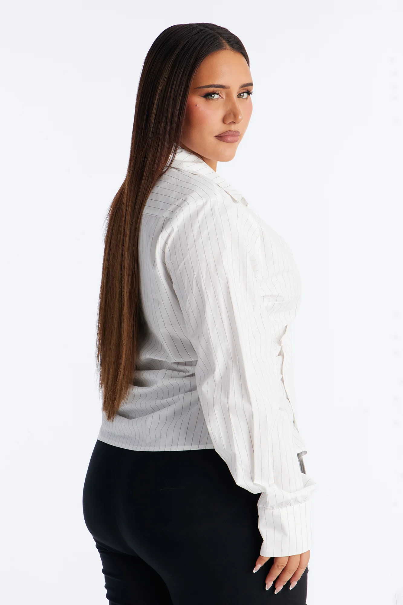 Melissa Asymmetrical Pinstripe Poplin Shirt - White/combo - Image 7