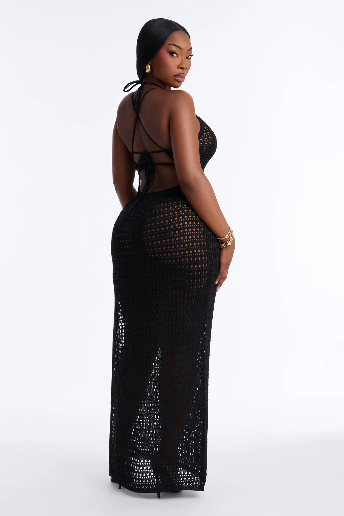 Melody Crochet Swim Cover Up Maxi Dress - Black - Image 8