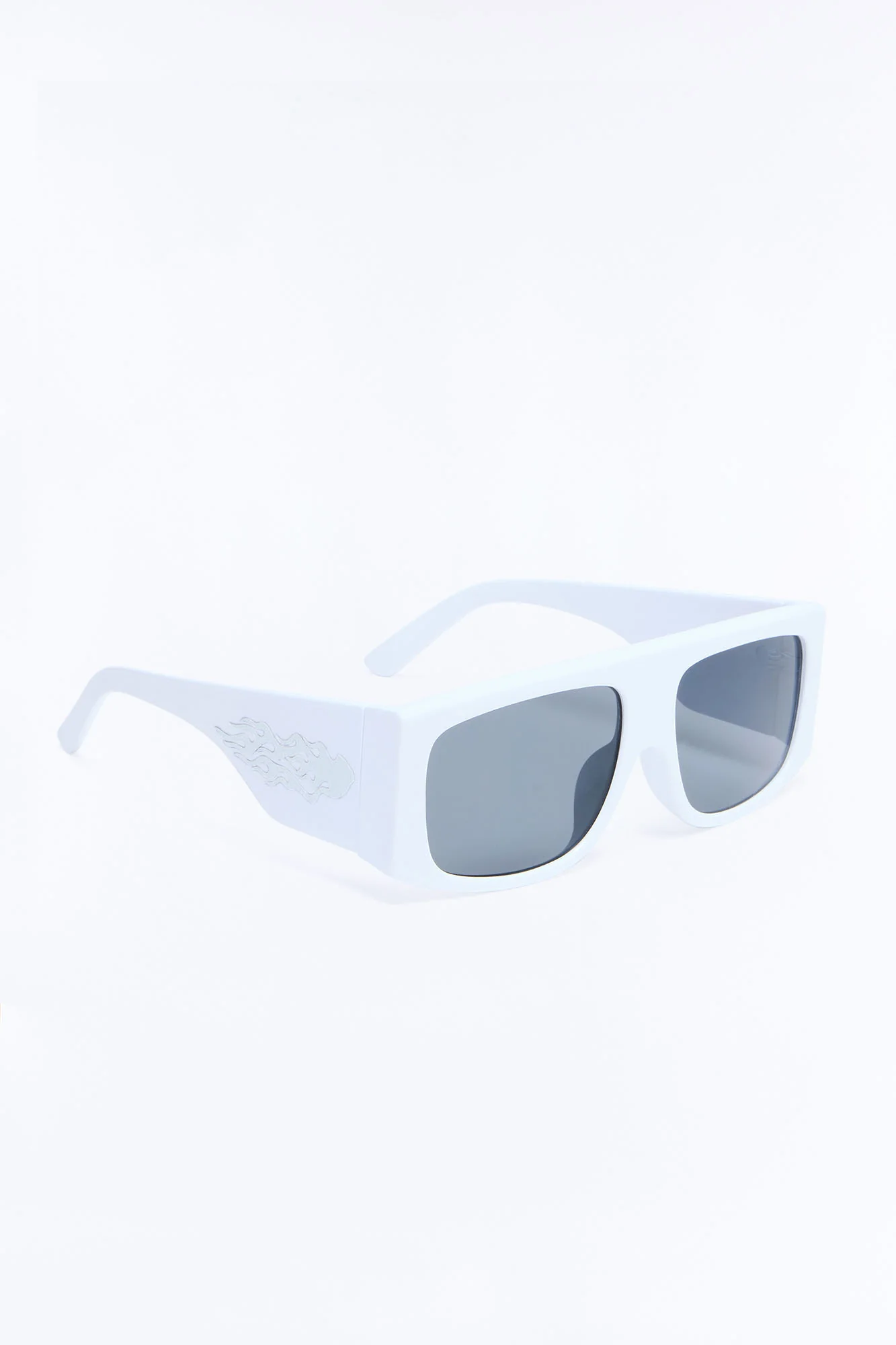 Metallic Flames Flat Top Square Frame Sunglasses - White/Black - Image 4