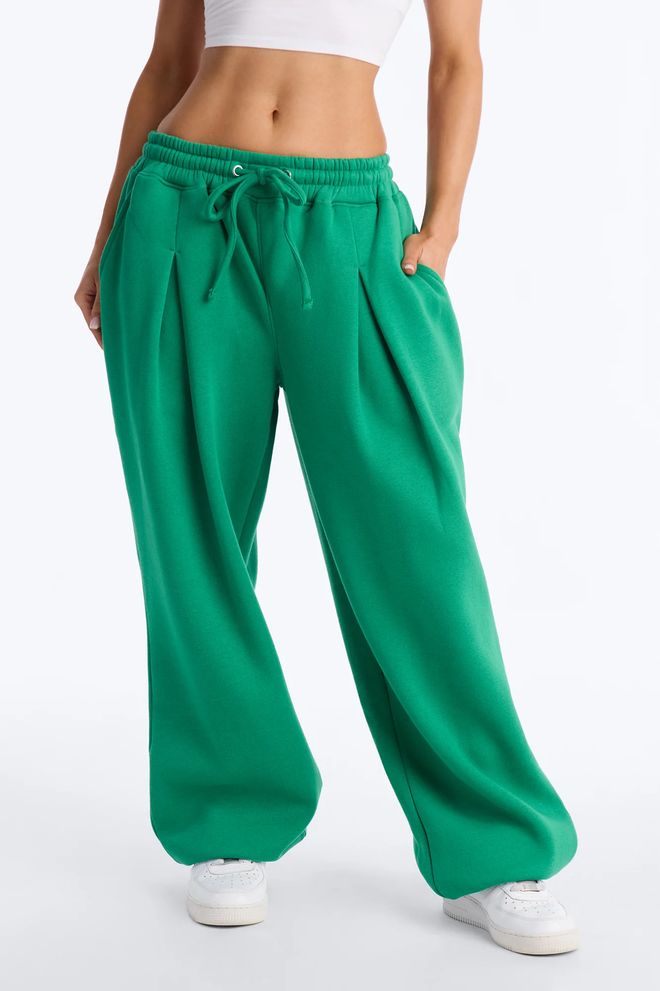 Mia Pleated Fleece Jogger Pants - Green - Image 3