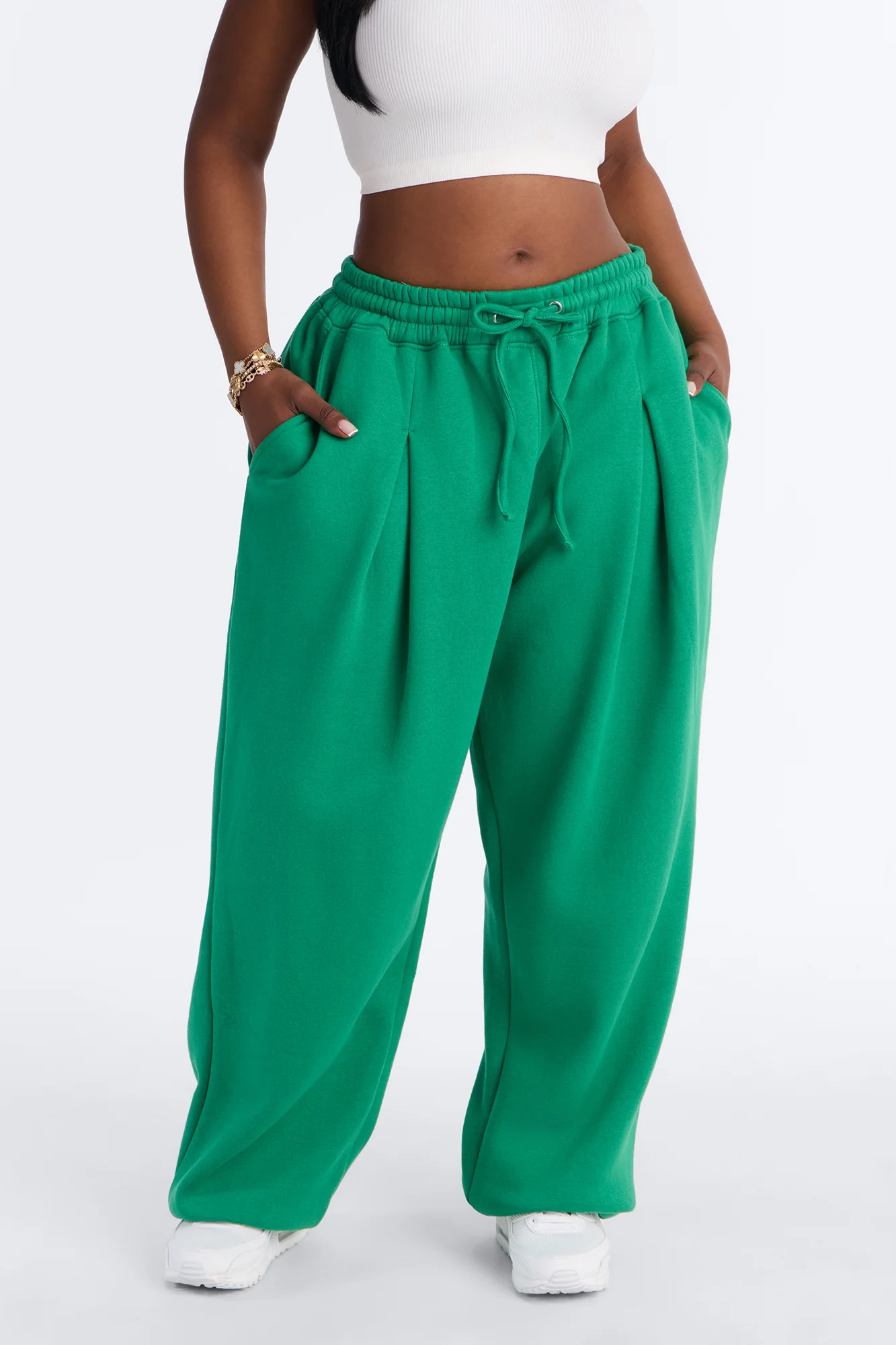 Mia Pleated Fleece Jogger Pants - Green - Image 6