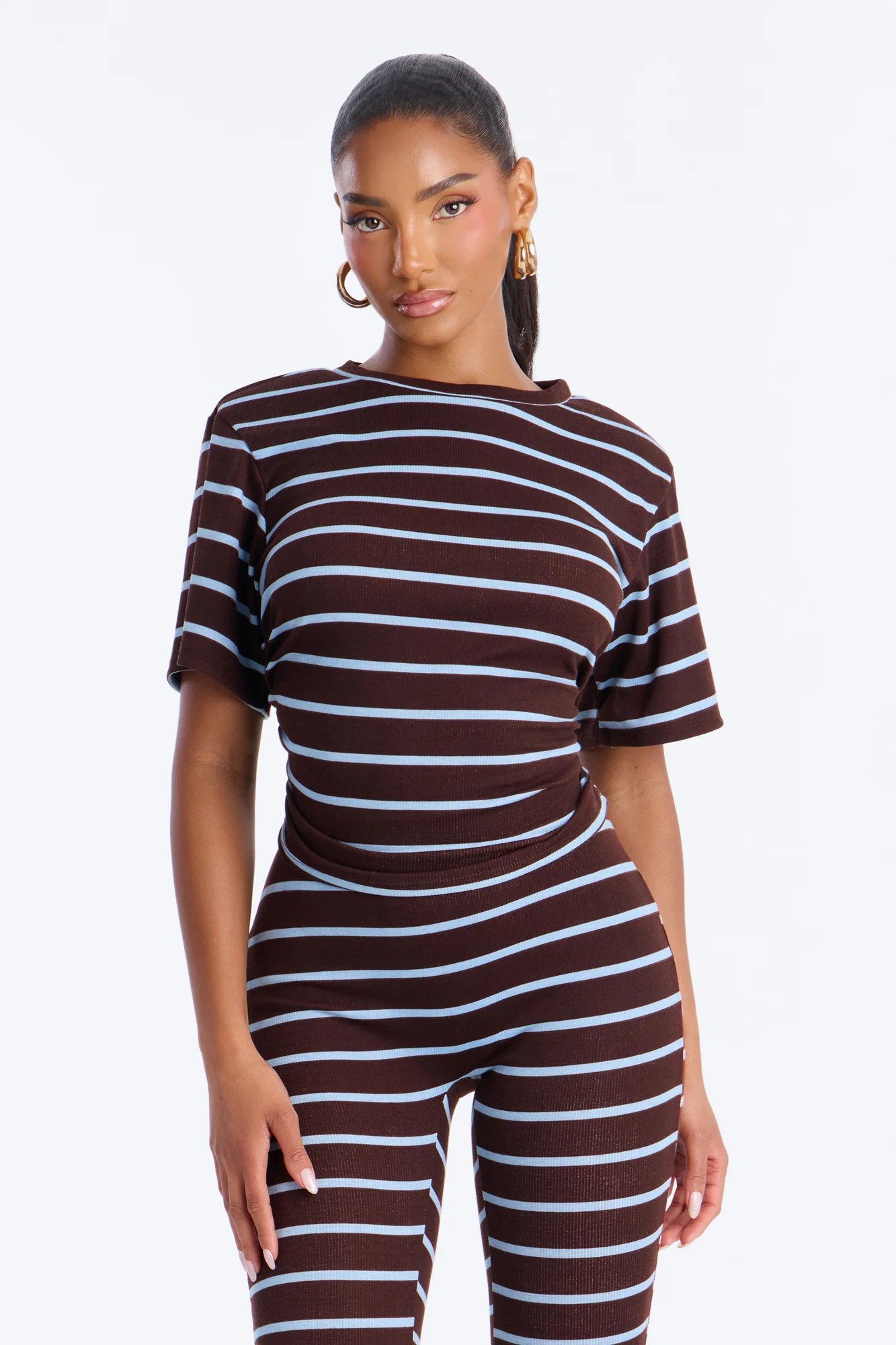 Mia Striped Ribbed Capri Set - Chocolate - Image 2