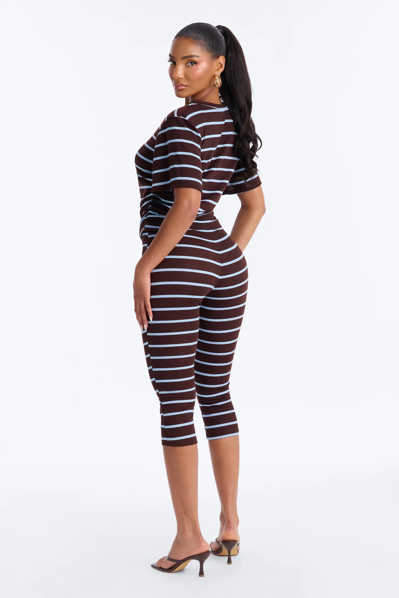 Mia Striped Ribbed Capri Set - Chocolate - Image 3