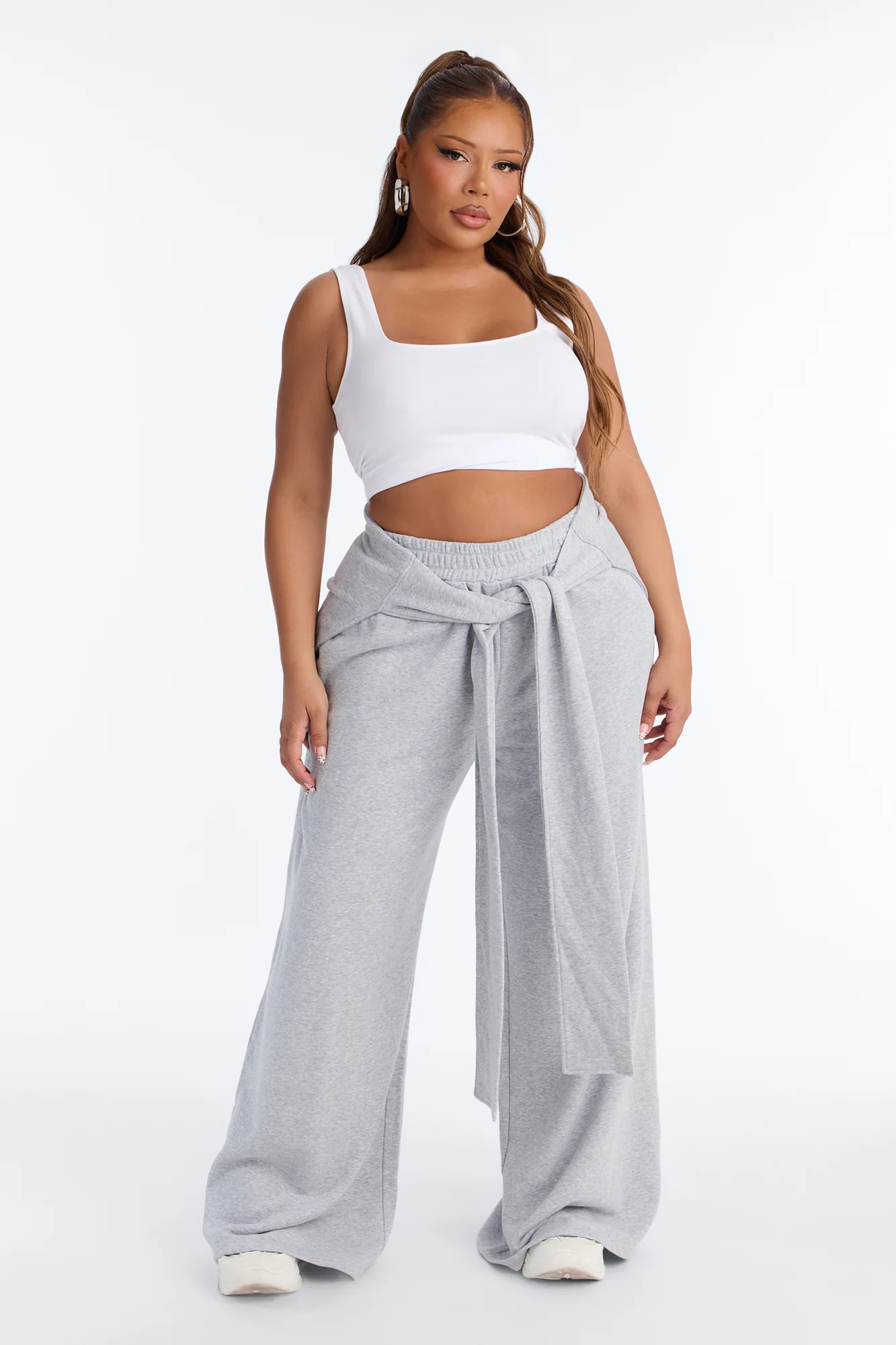 Mia Tie Waist French Terry Lounge Pant - Heather Grey - Image 5