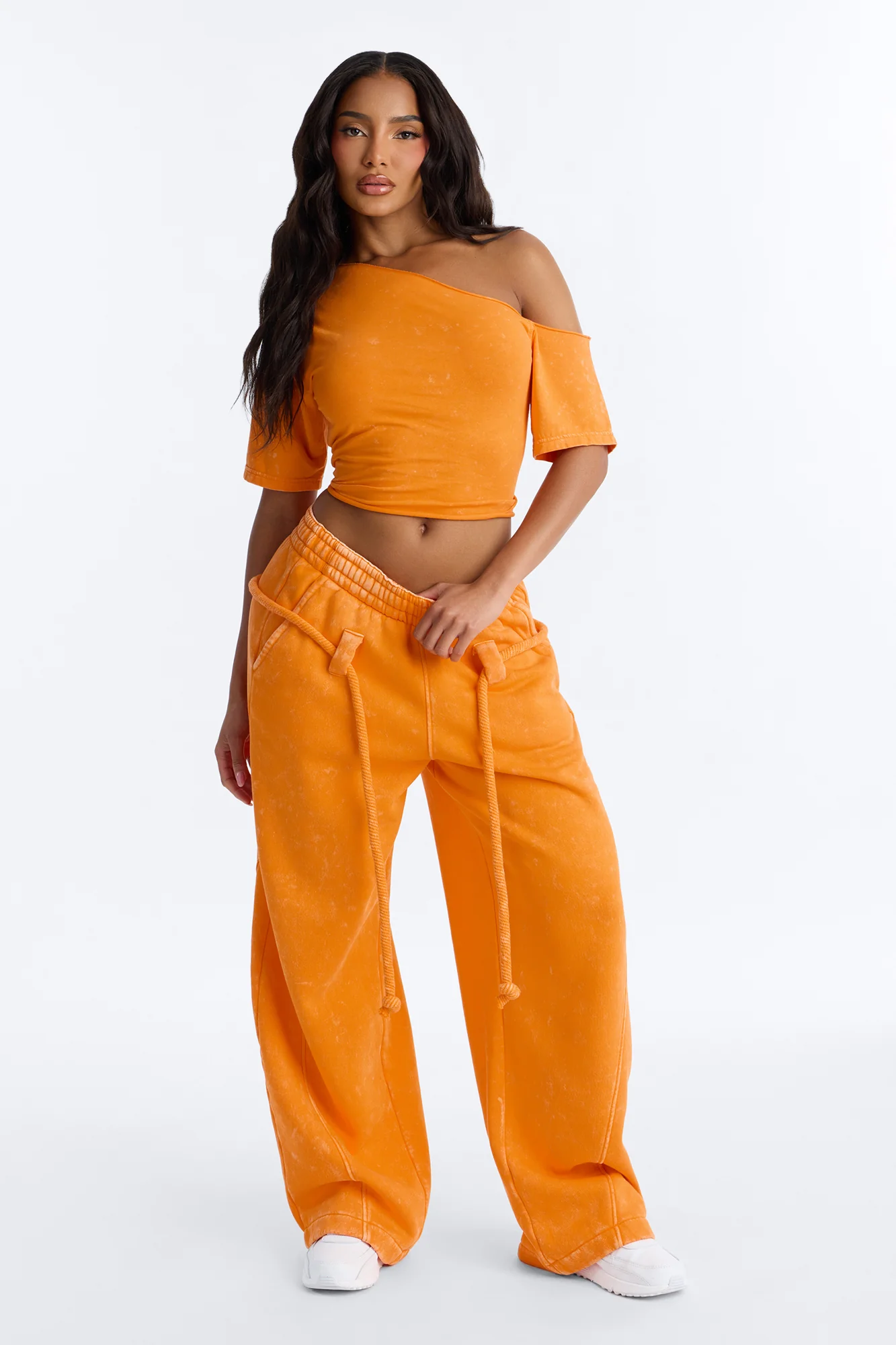 Mia Washed Fleece Pant Set - Orange