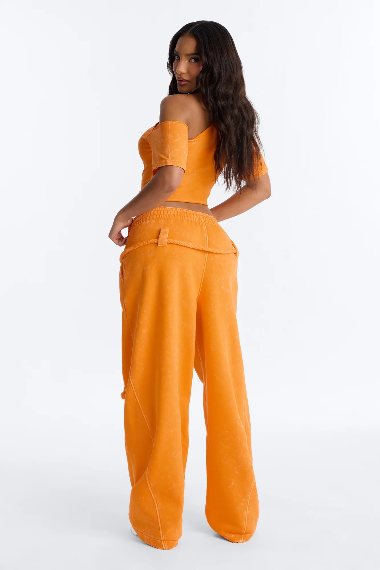 Mia Washed Fleece Pant Set - Orange - Image 4