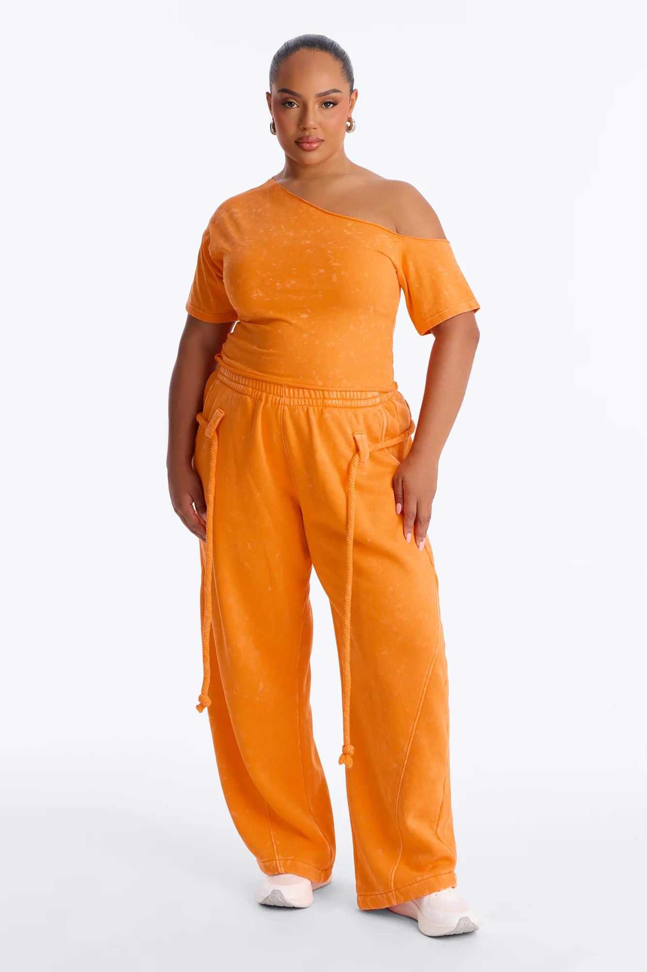 Mia Washed Fleece Pant Set - Orange - Image 5