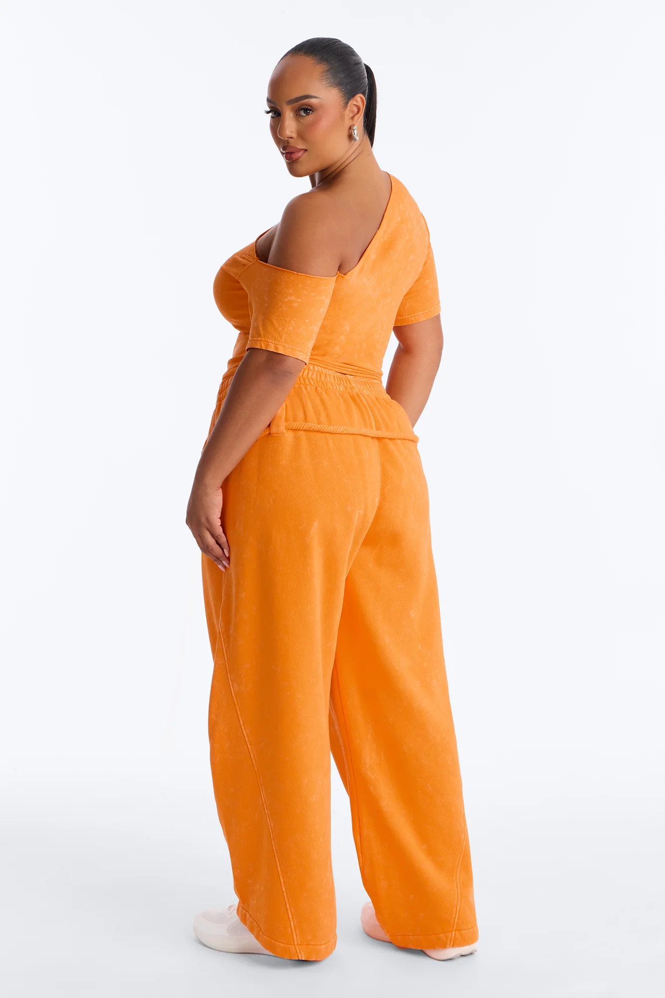 Mia Washed Fleece Pant Set - Orange - Image 7