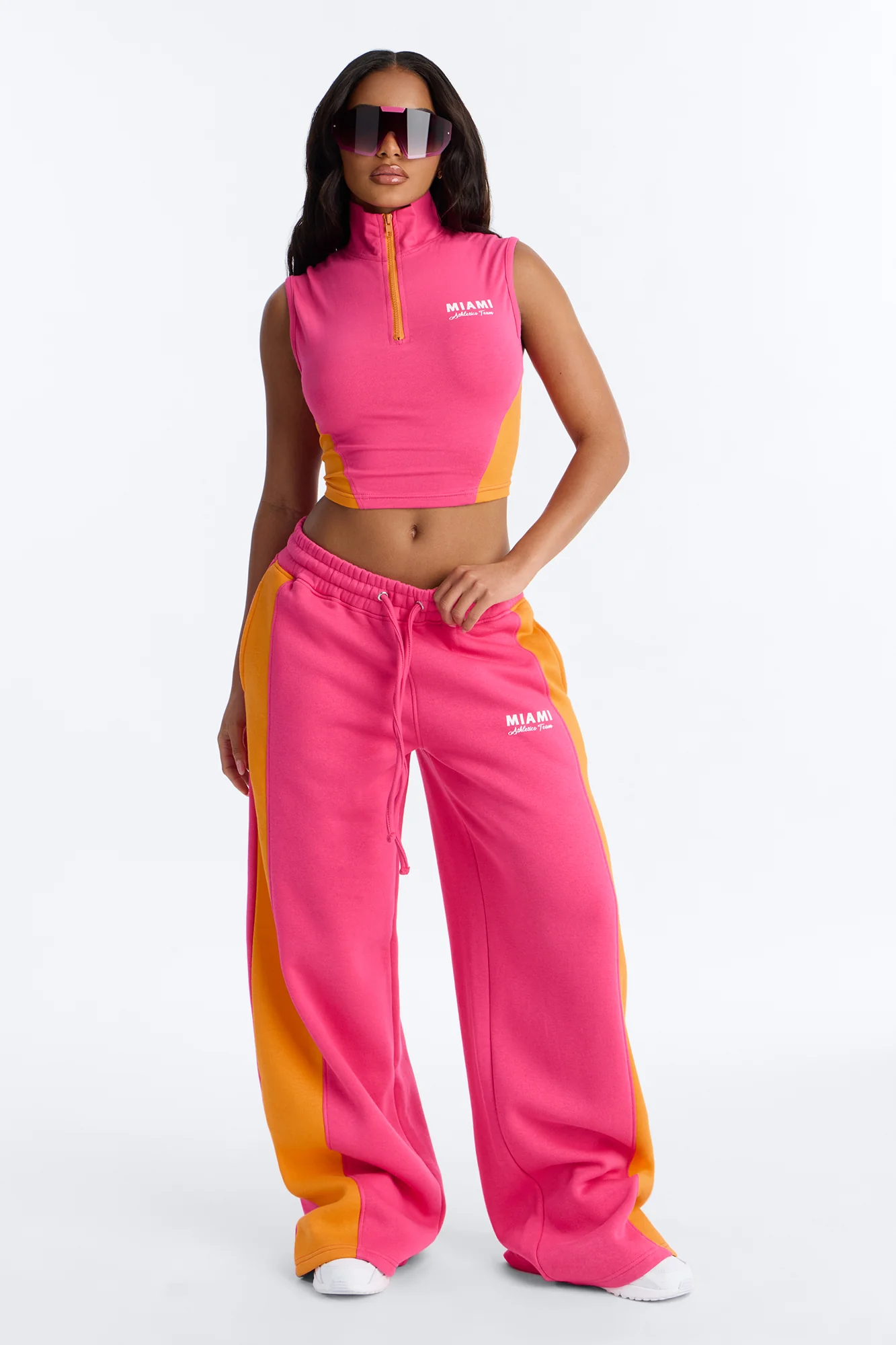 Miami Moment Quarter Zip Pant Set - Pink/combo