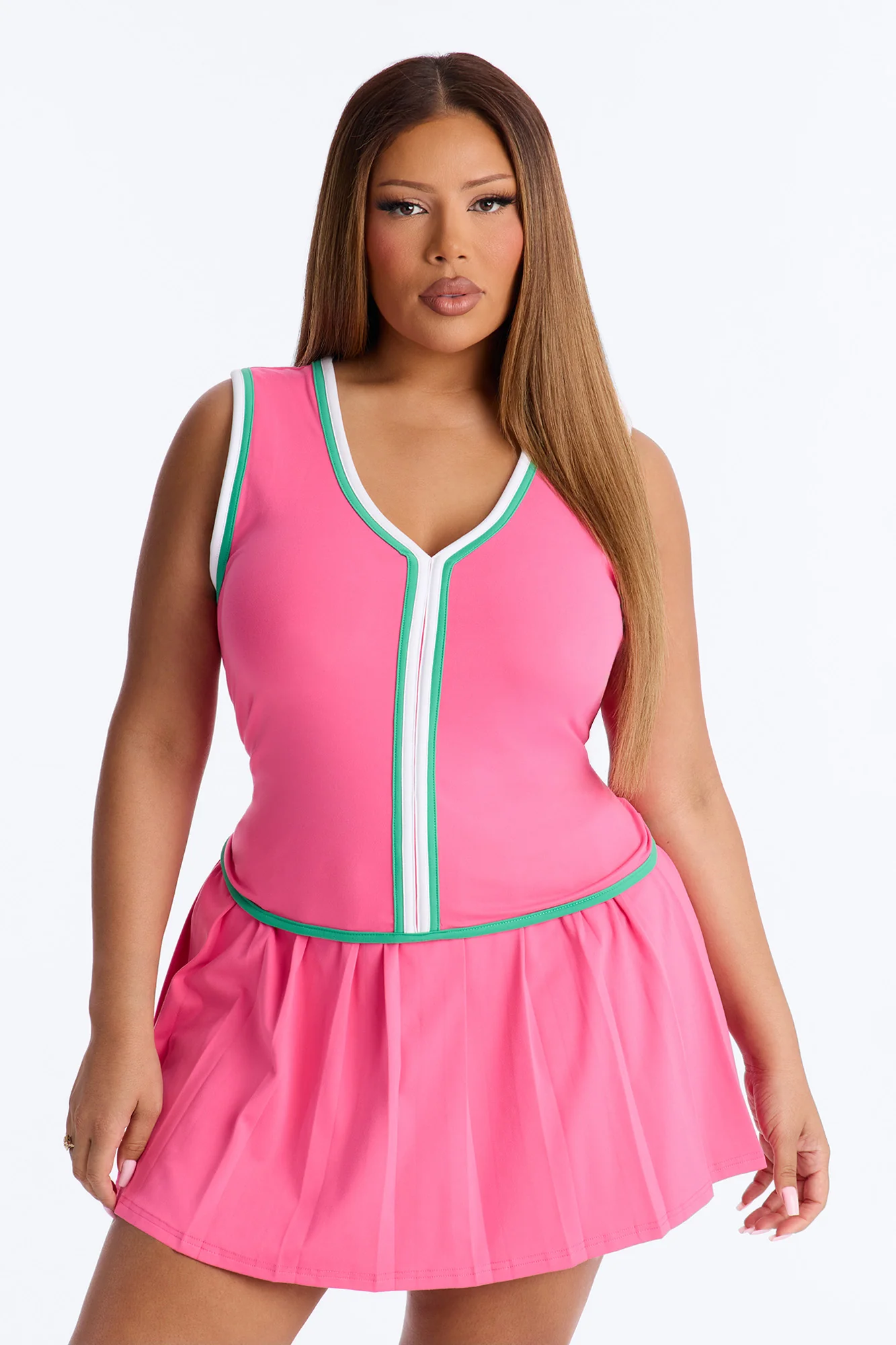 Mica Sports Bra Pleated Mini Skirt Set - Pink - Image 6